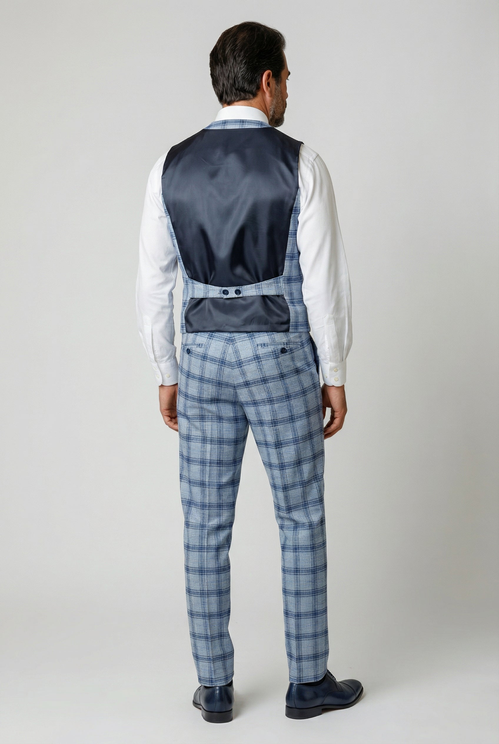 Men's Slim Fit Windowpane Check Blue Suit - BLAKE - Pale Blue