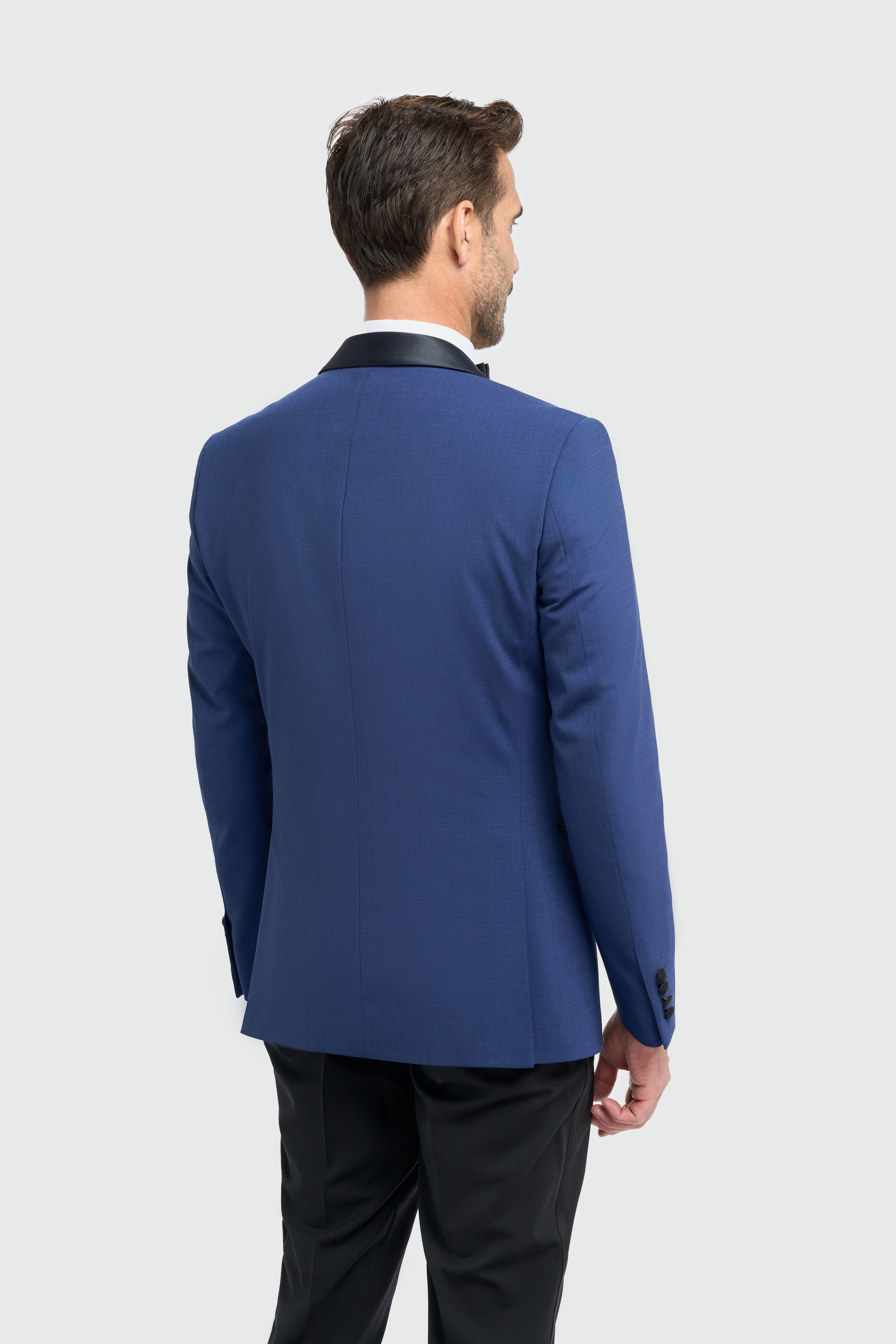 Men's Slim Fit Wool Blend Tuxedo Dinner Suit - ASPEN - Electric Blue Jacket Back Picture