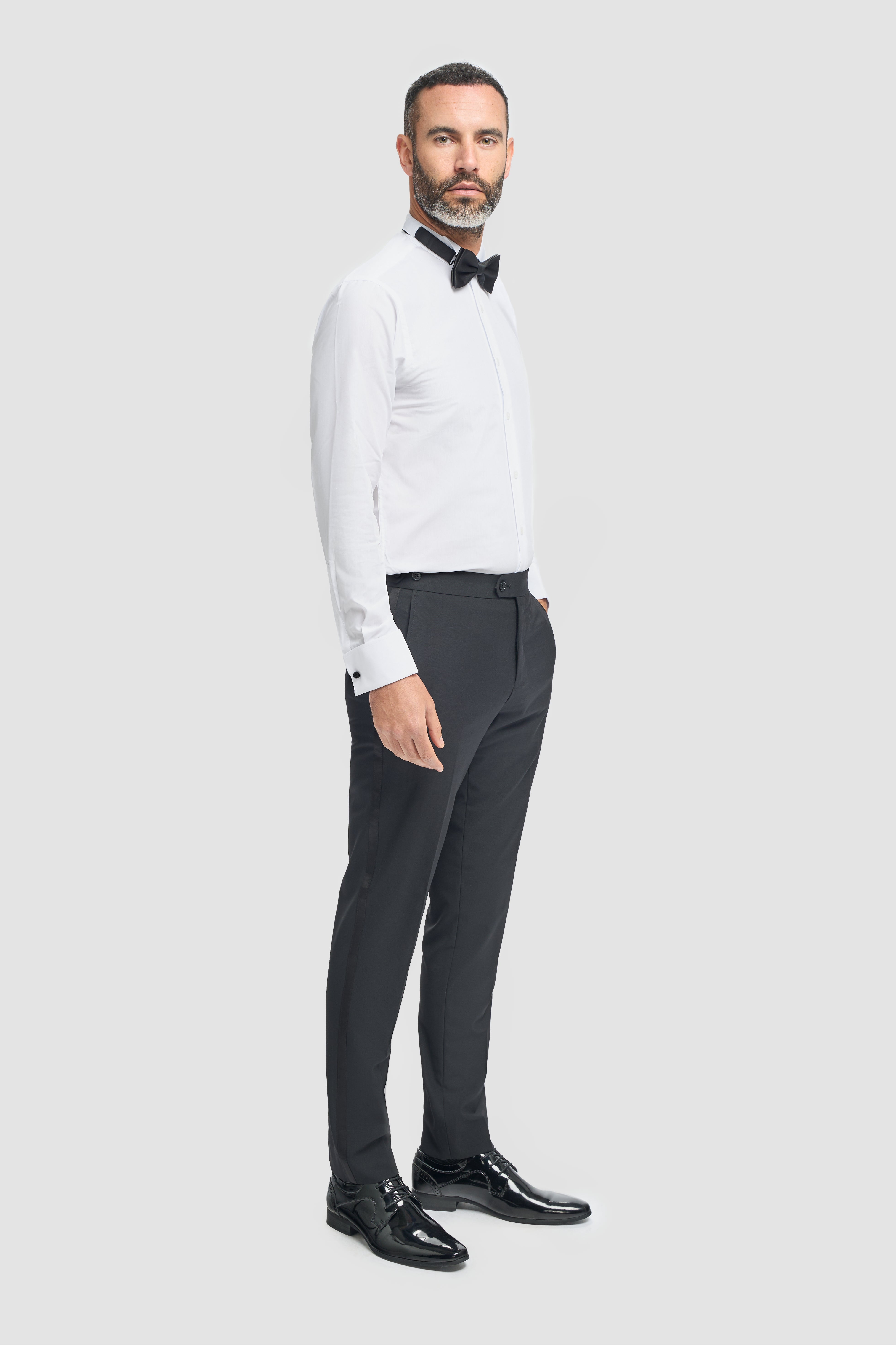 Men's Slim Fit Wool Blend Tuxedo Dinner Suit - ASPEN - Ivory Model Side Picture