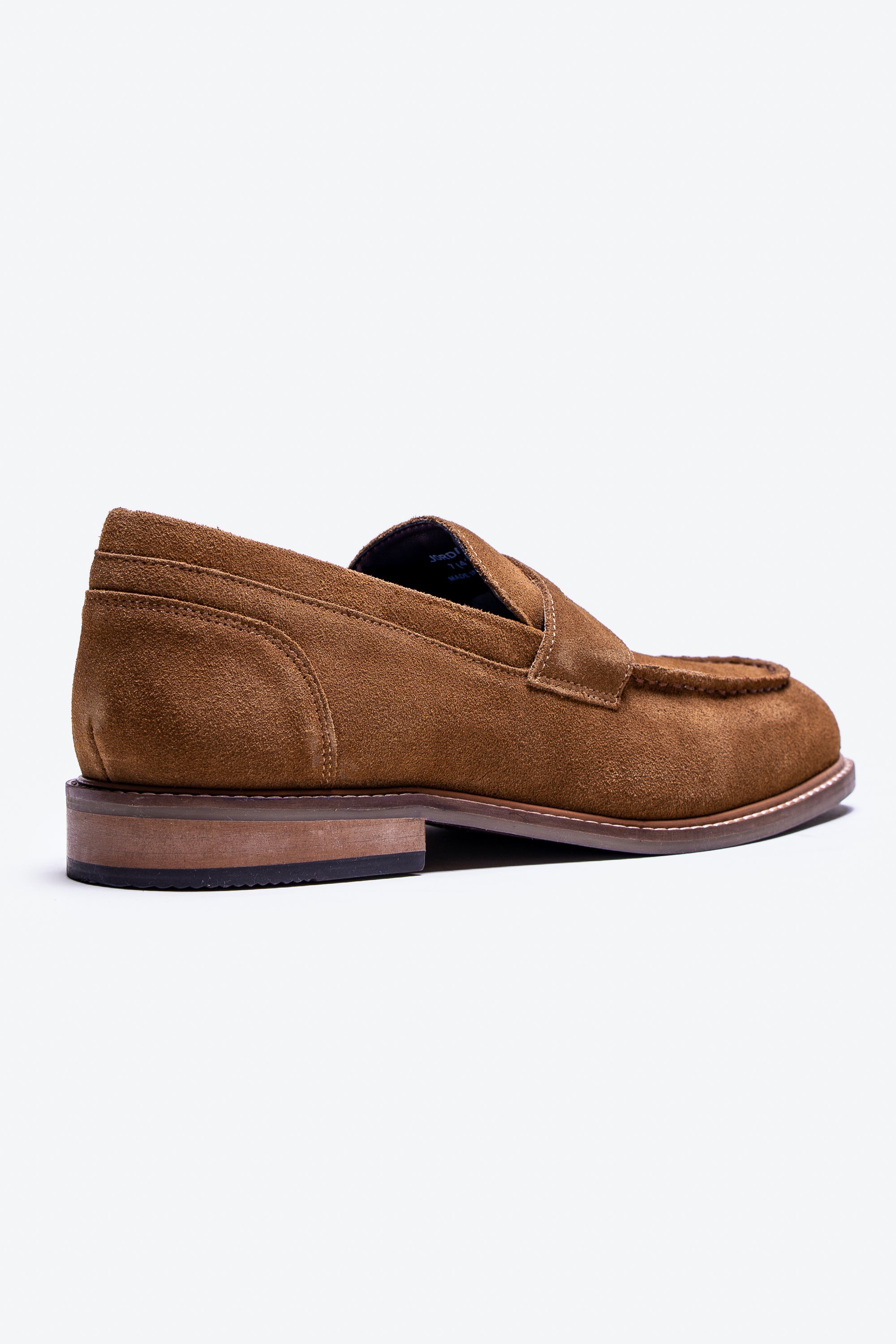 Men's Stacked Heel Suede Penny Loafer - JORDAN - Tan Brown Back Picture