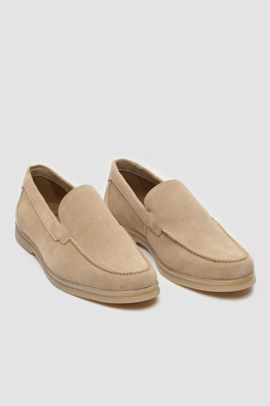 Men’s Suede Leather Moccasin Slip On Loafer Shoes - Breezy - Sand Beige Pair Picture