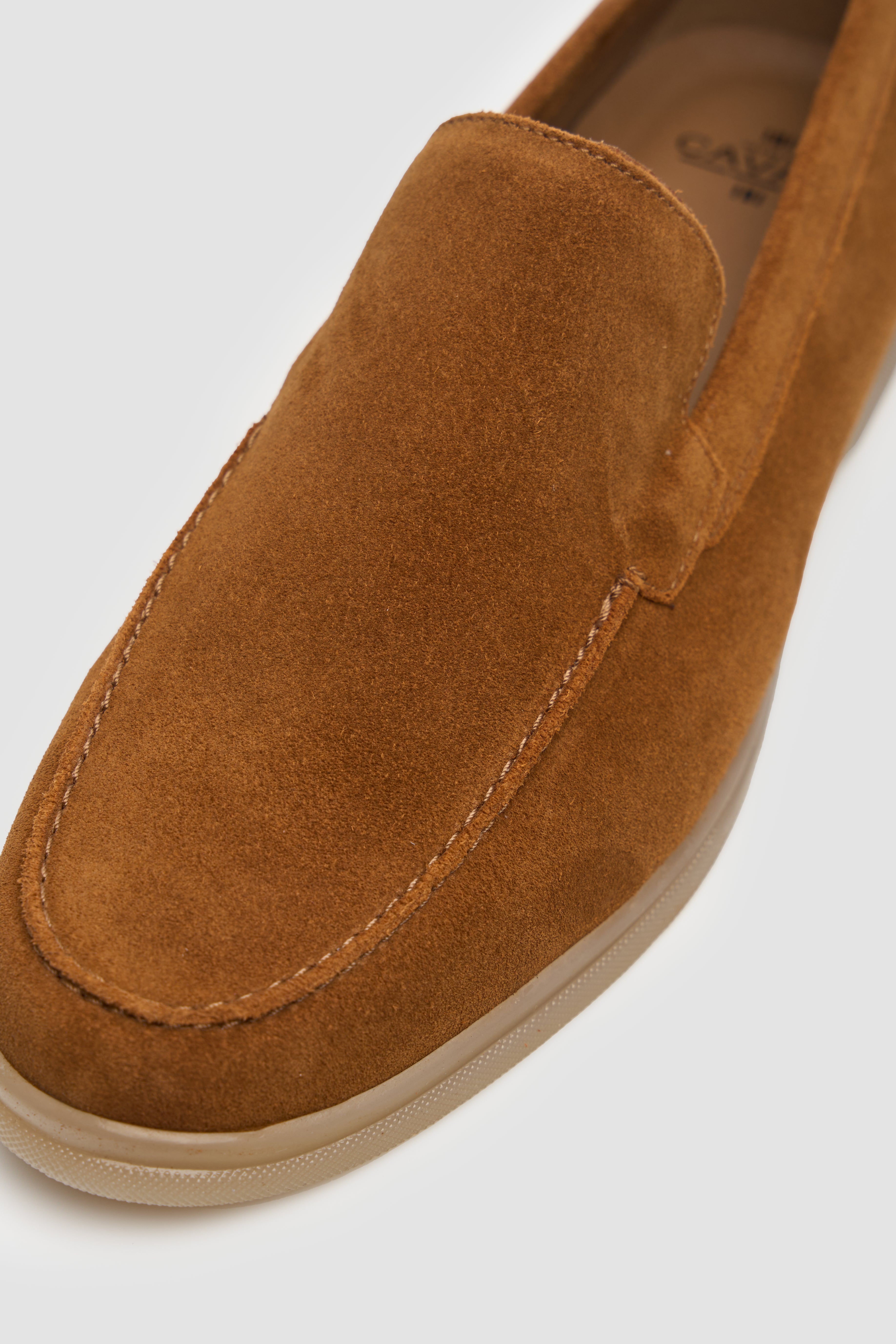 Men’s Suede Leather Moccasin Slip On Loafer Shoes - Breezy - Tan Brown Detail Picture