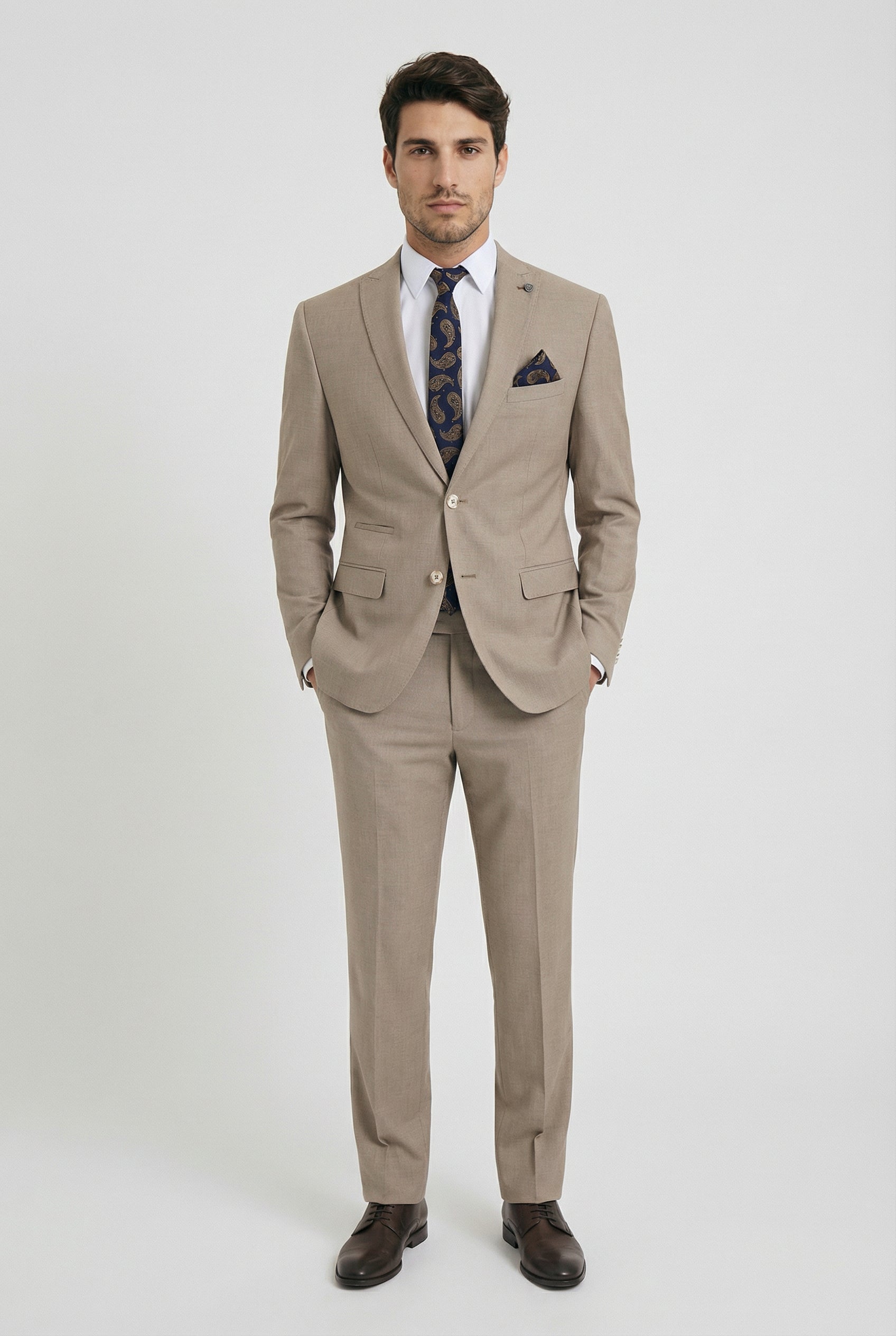Men's Tailored Fit 2 Piece Suit Classic Special Occasion - JAMES - Taupe Beige