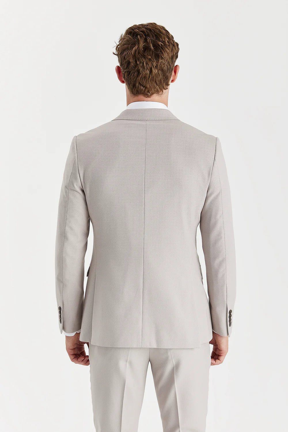 Men’s Tailored Fit Double Breasted Suit Jacket - MAYFAIR - Stone Beige Back Picture