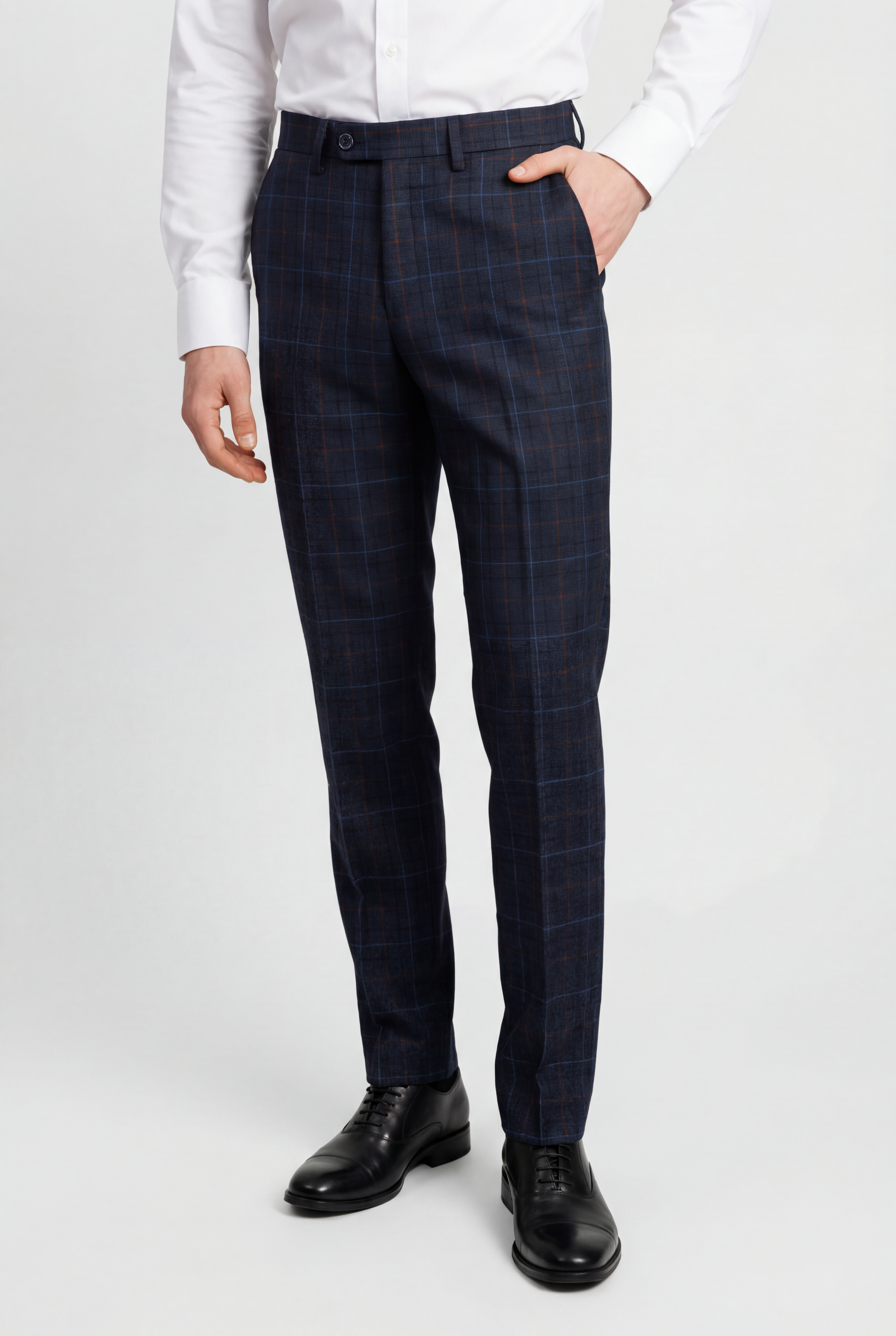 Men's Tailored Fit Retro Check Trousers - ANTHONY NAVY