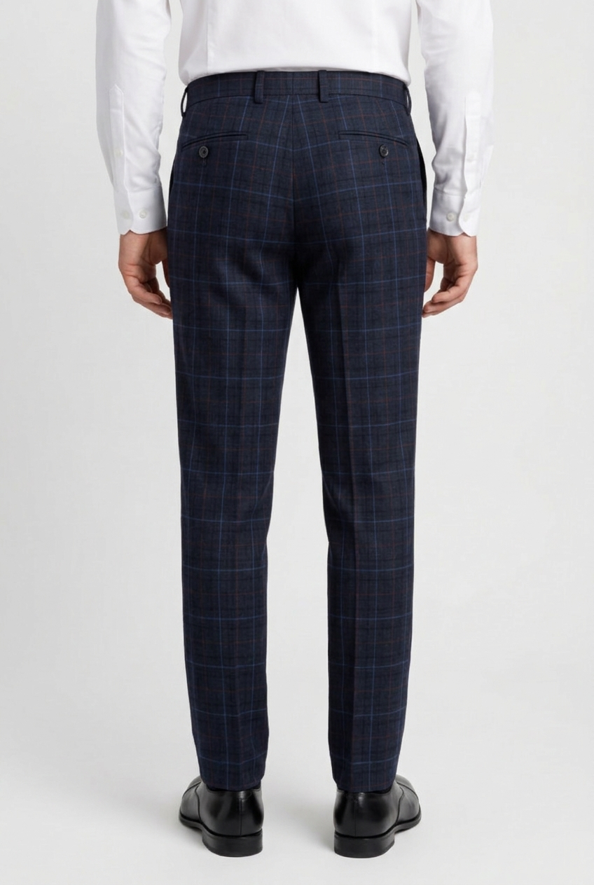 Men's Tailored Fit Retro Check Trousers - ANTHONY NAVY