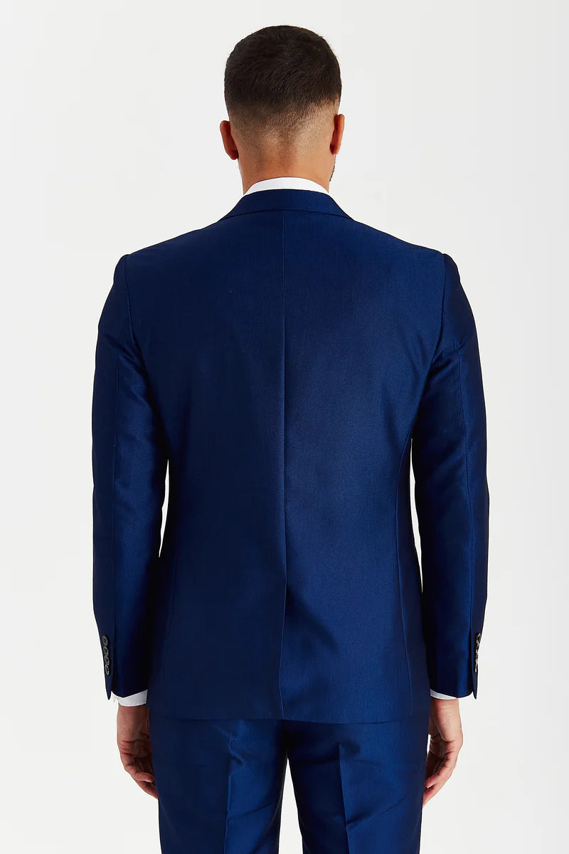 Men's Tailored Fit Sheen Effect Blue Suit - KINGSLEY - Royal Blue Back picture