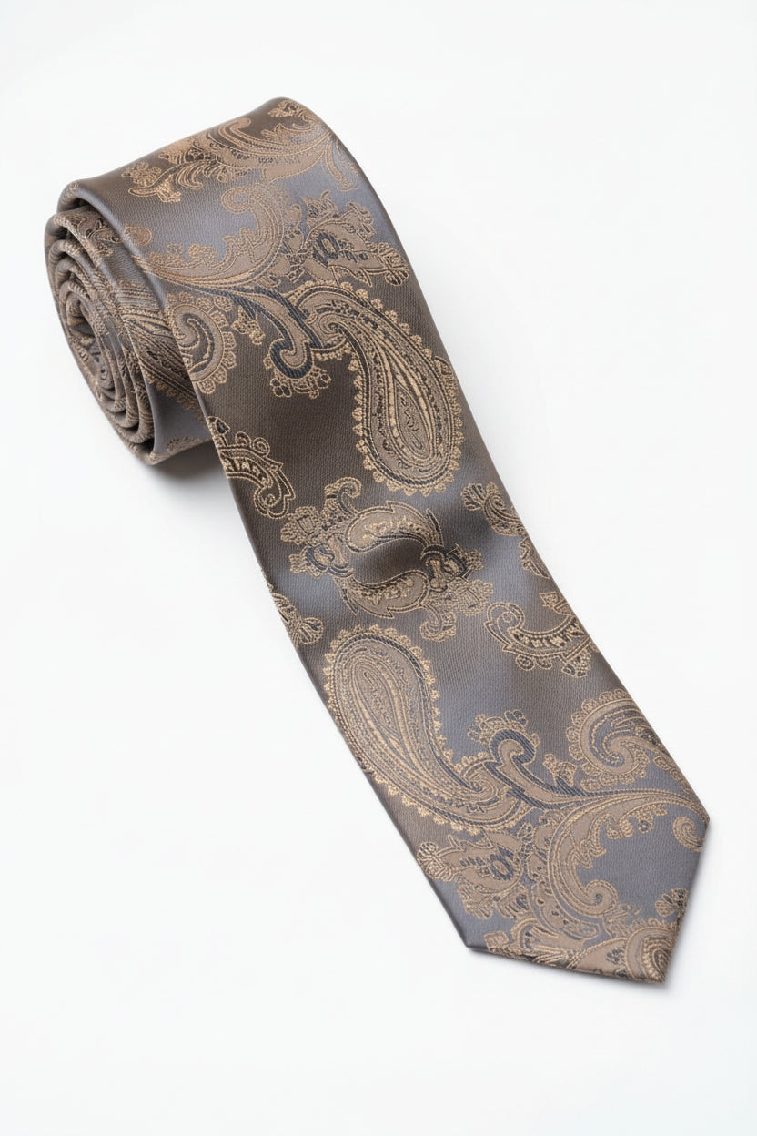 Men’s Tan Paisley Tie & Hanky with Cufflink Set - Liam