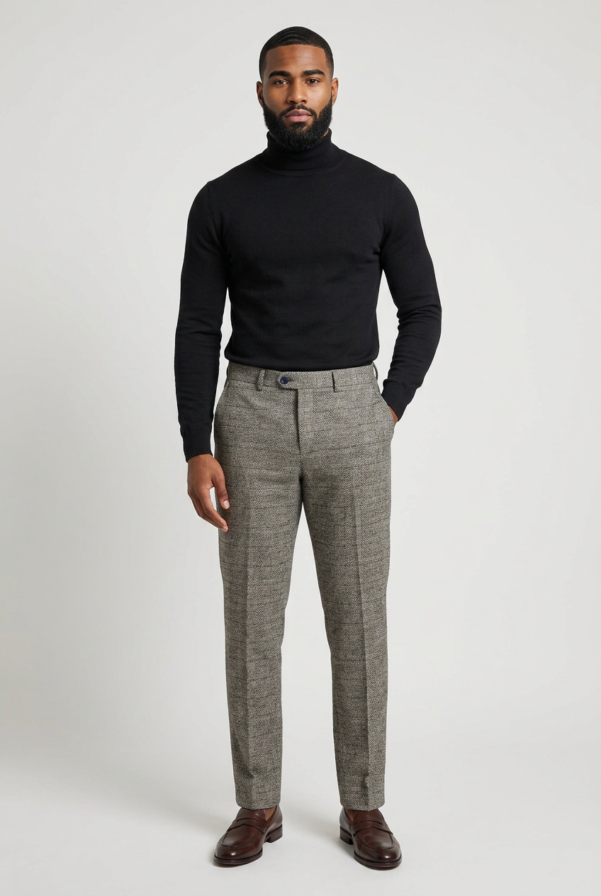 Men’s Textured Check Slim Fit Formal Trousers -  Style ASCARI BROWN