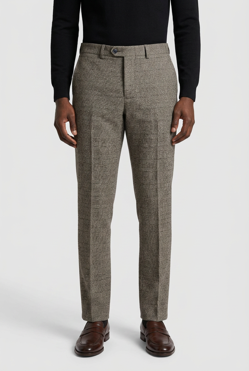 Men’s Textured Check Slim Fit Formal Trousers -  Style ASCARI BROWN