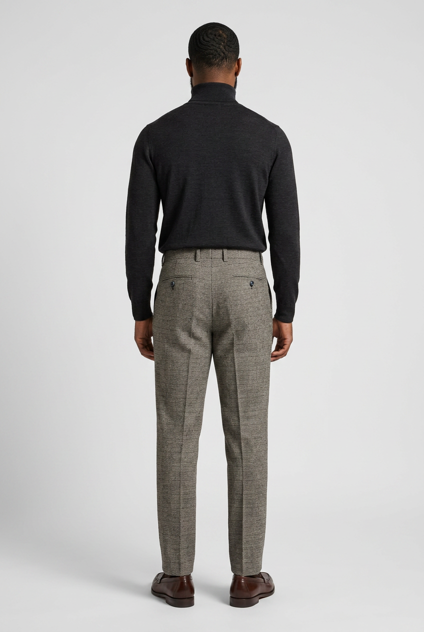 Men’s Textured Check Slim Fit Formal Trousers -  Style ASCARI BROWN