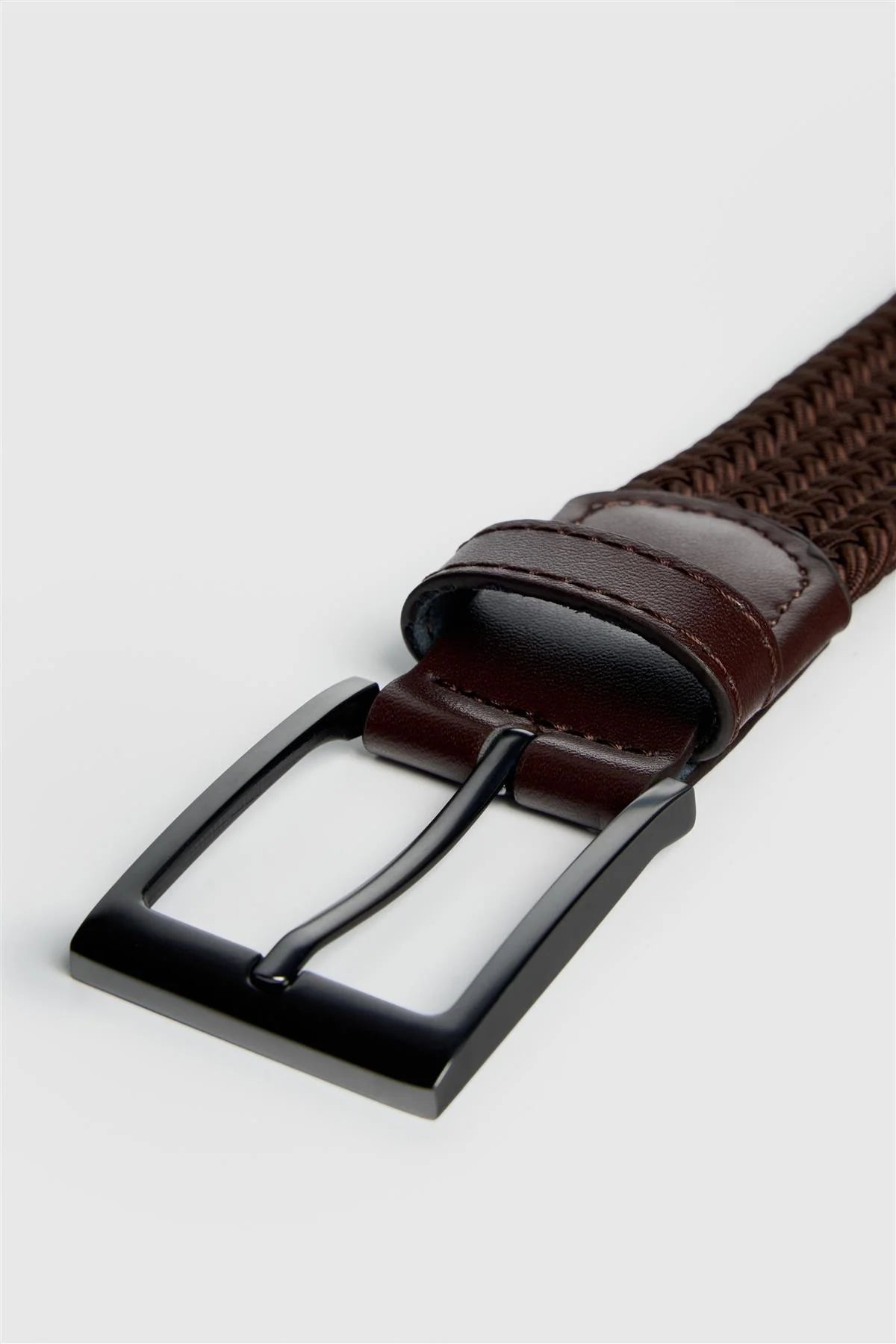Men's Textured Genuine Leather Woven Braided Belt - Cavani Brown
