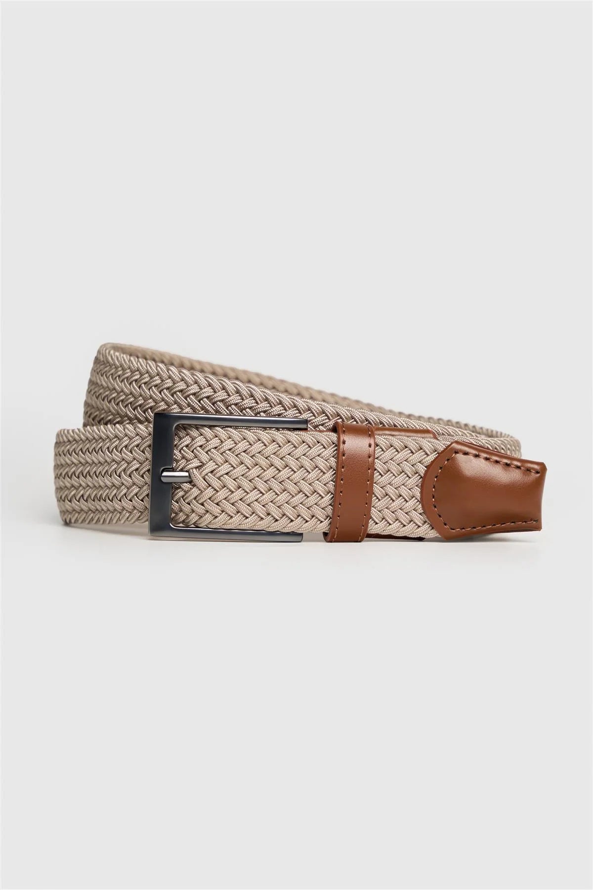 Men's Textured Genuine Leather Woven Braided Belt - Cavani Ivory