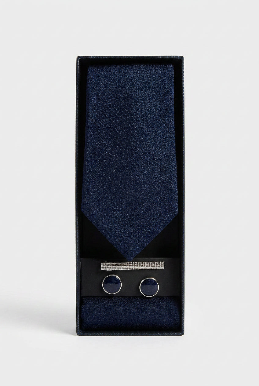 Men’s Textured Slim Tie 3-Piece Set -  Navy