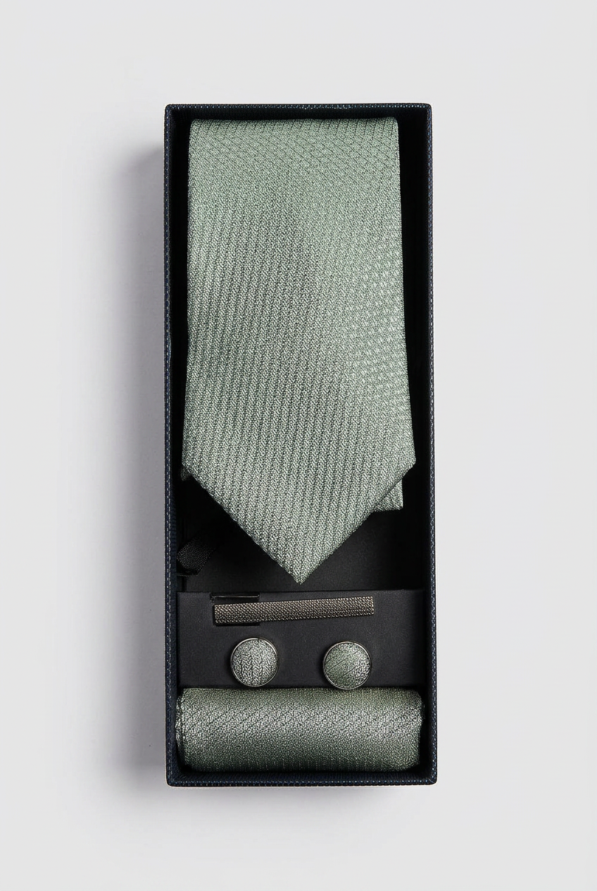 Men’s Textured Slim Tie 3-Piece Set -  Sage Green