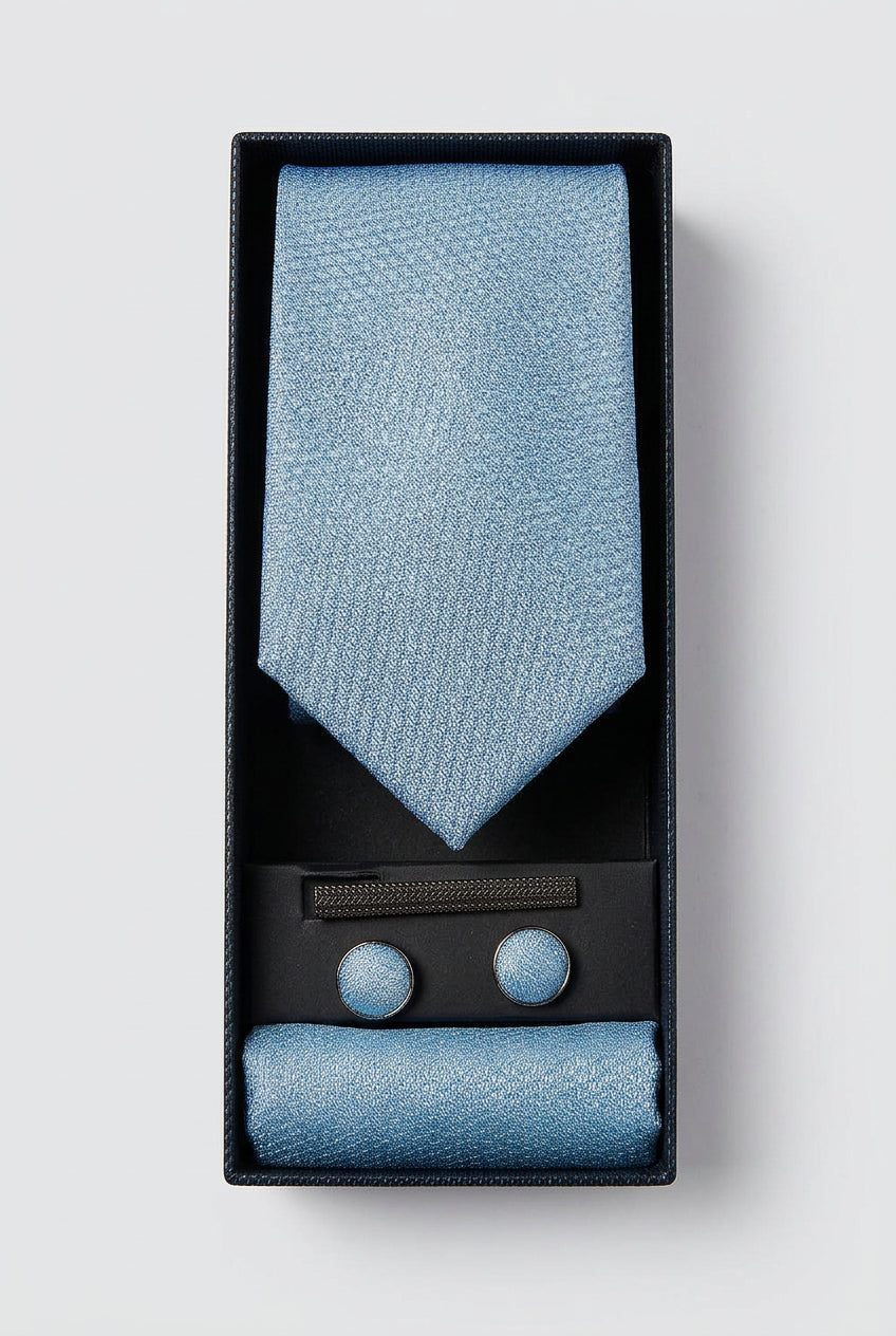 Men’s Textured Slim Tie 3-Piece Set -  Sky Blue