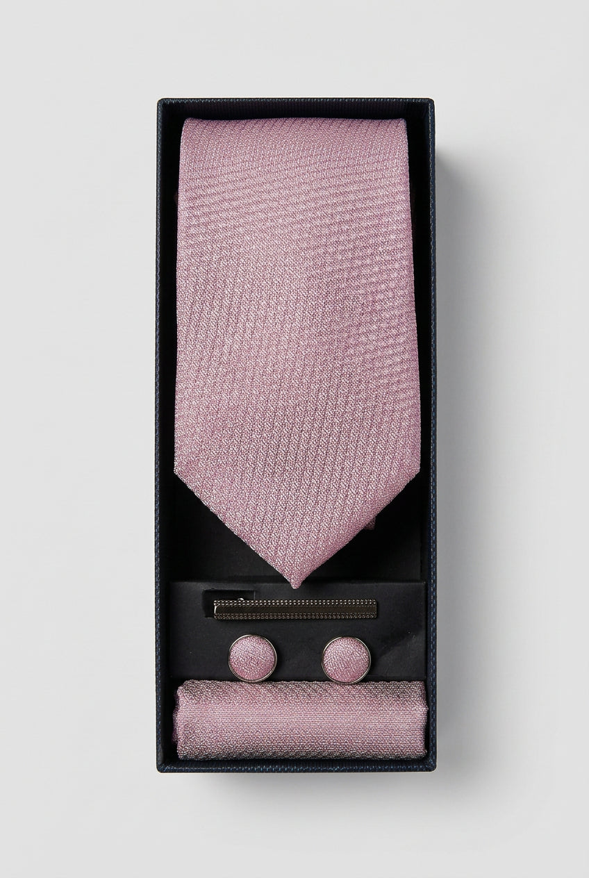 Men’s Textured Slim Tie 3-Piece Set -  Light Pink