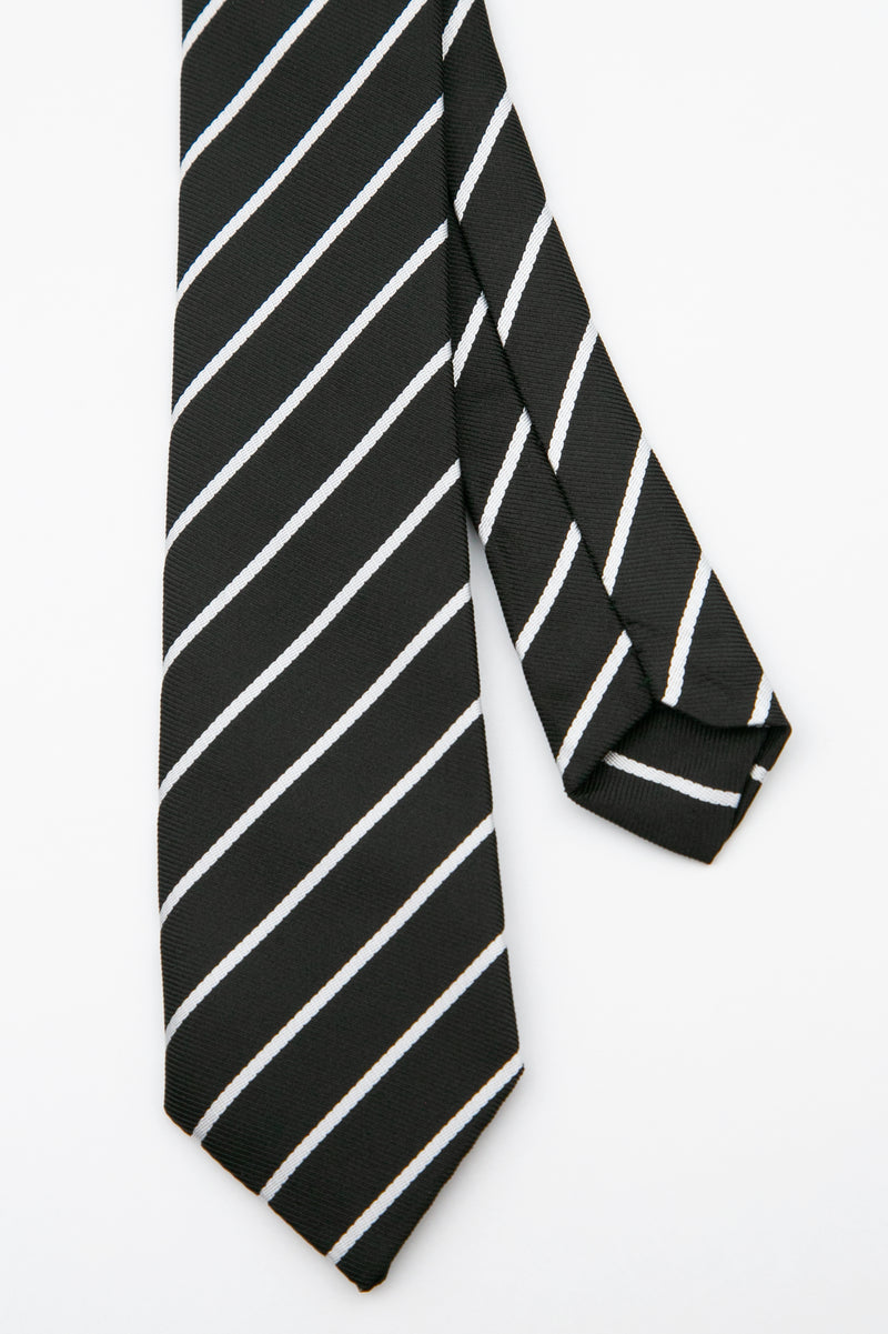 Men’s Textured Striped Slim Tie & Pocket Square Set in Black&White Tie Front  Picture