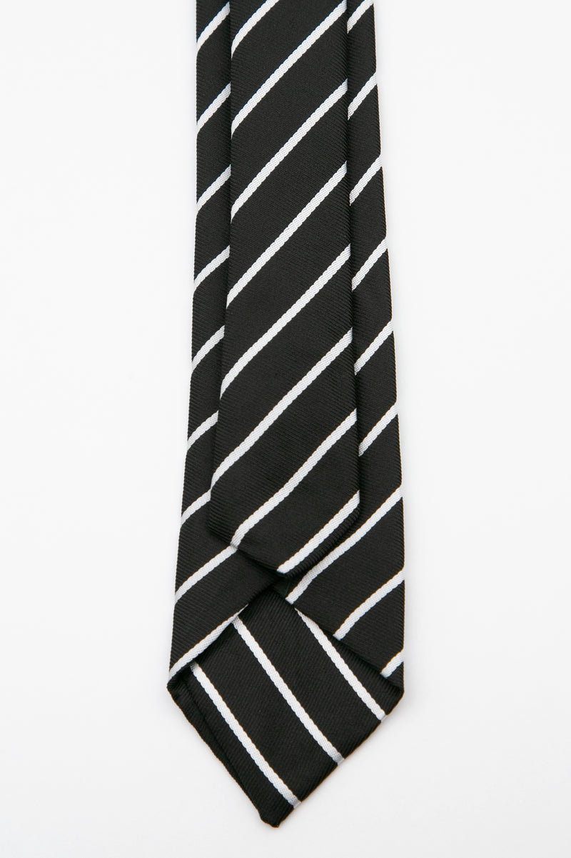 Men’s Textured Striped Slim Tie & Pocket Square Set in Black&White Tie Back Picture