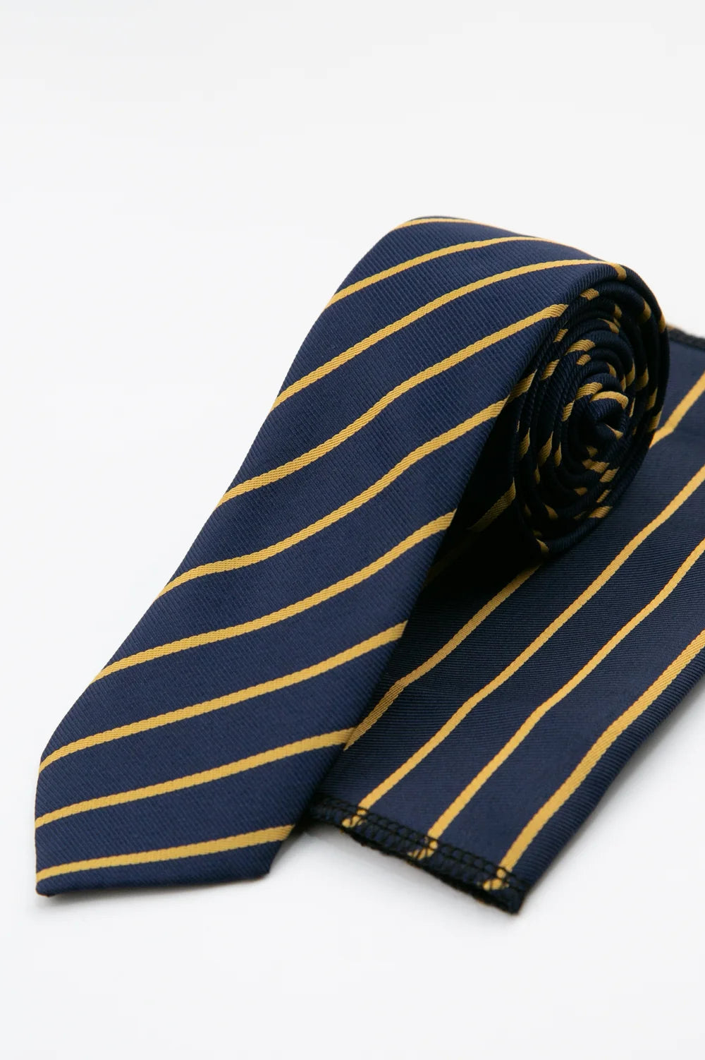 Men’s Textured Striped Slim Tie & Pocket Square Set in Navy&Gold Set Picture