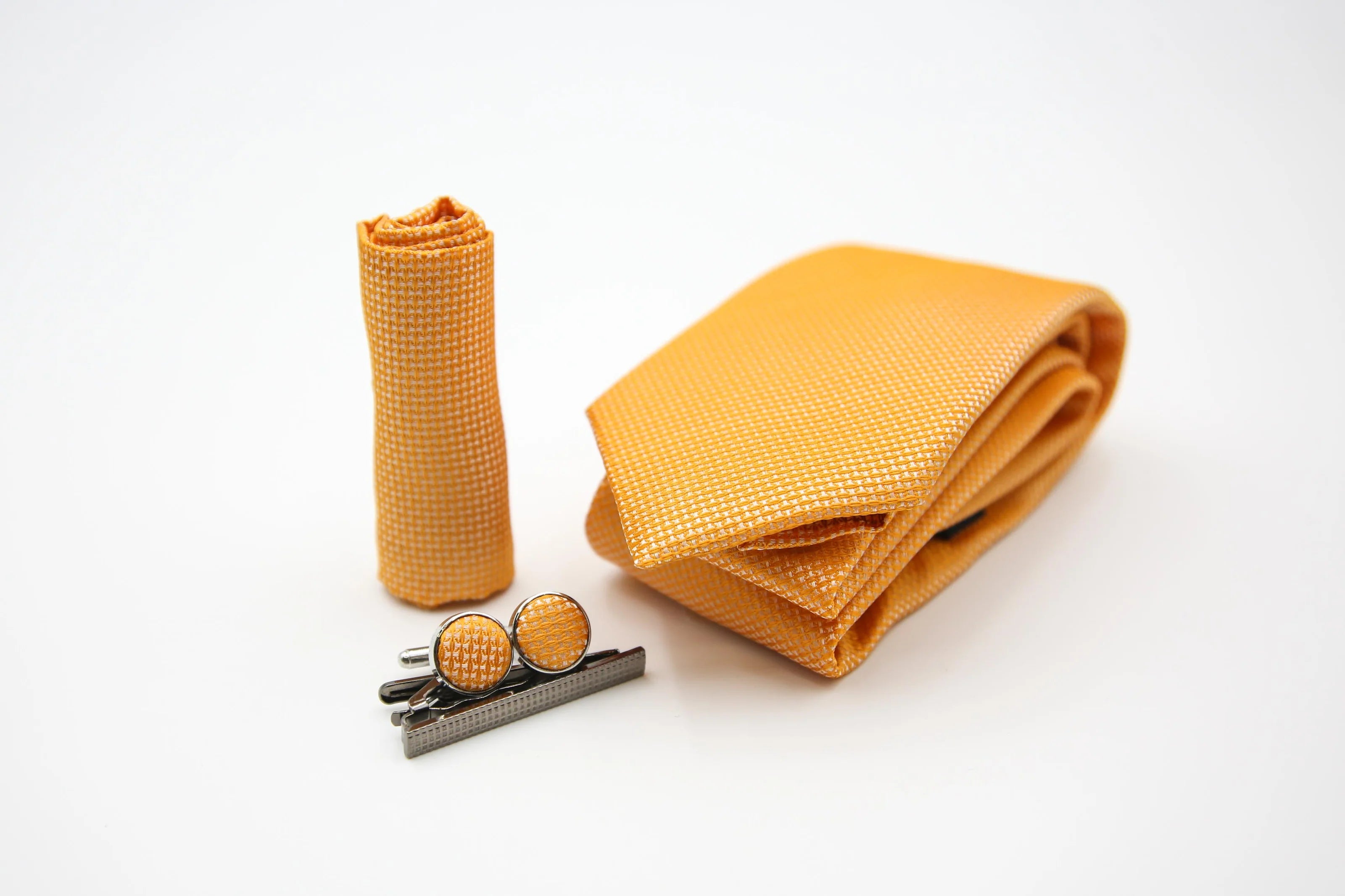 Men's Textured Tie & Cufflinks Set - Mustard