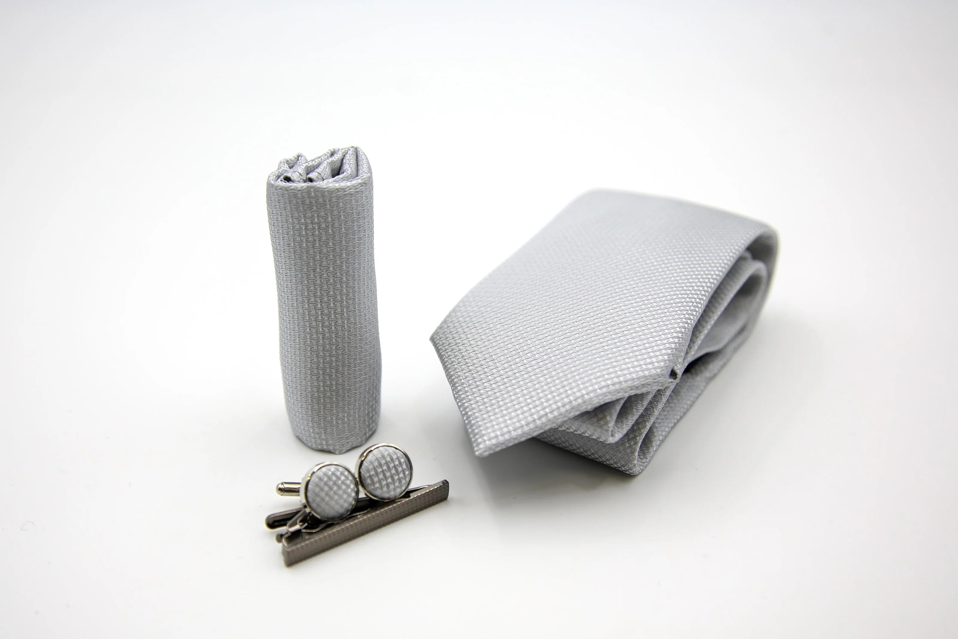 Men's Textured Tie & Cufflinks Set - Silver