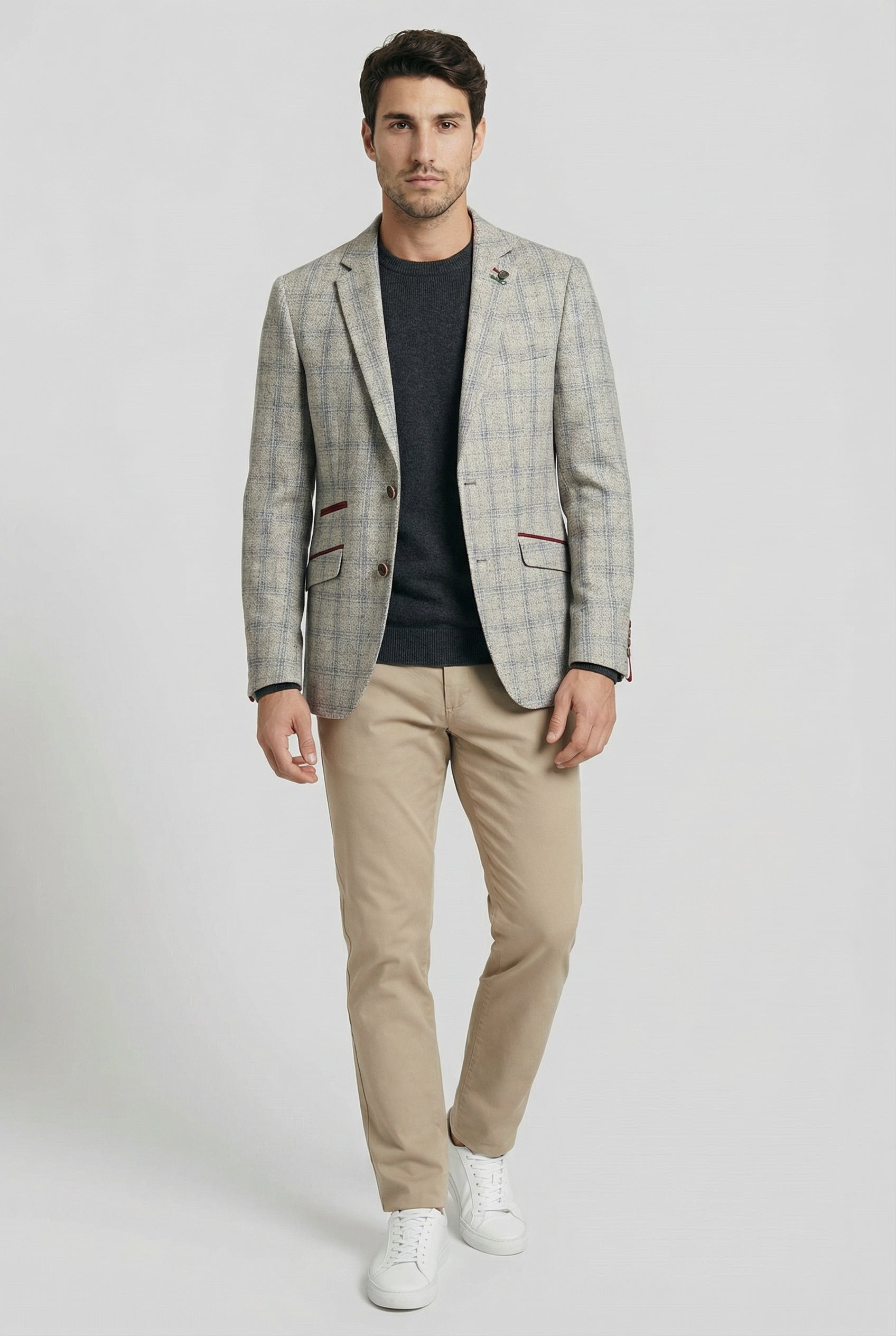 Men's Tweed Check Slim Fit Grey Suit Jacket - ANDREW - Grey