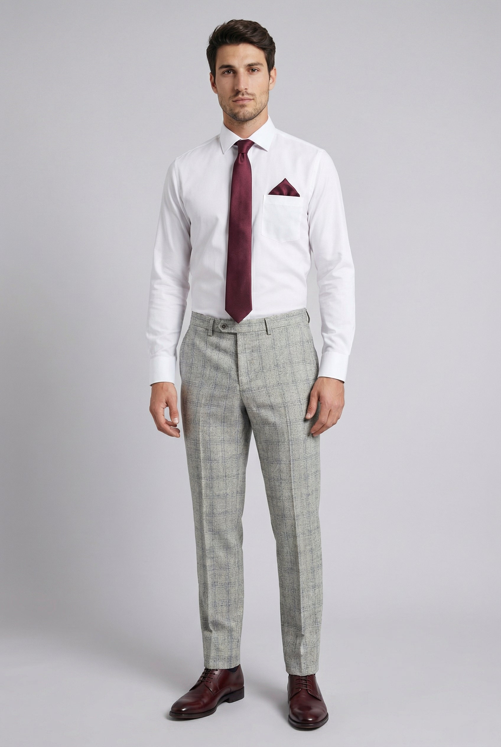 Men's Tweed Check Slim Fit Grey Trousers - ANDREW - Grey