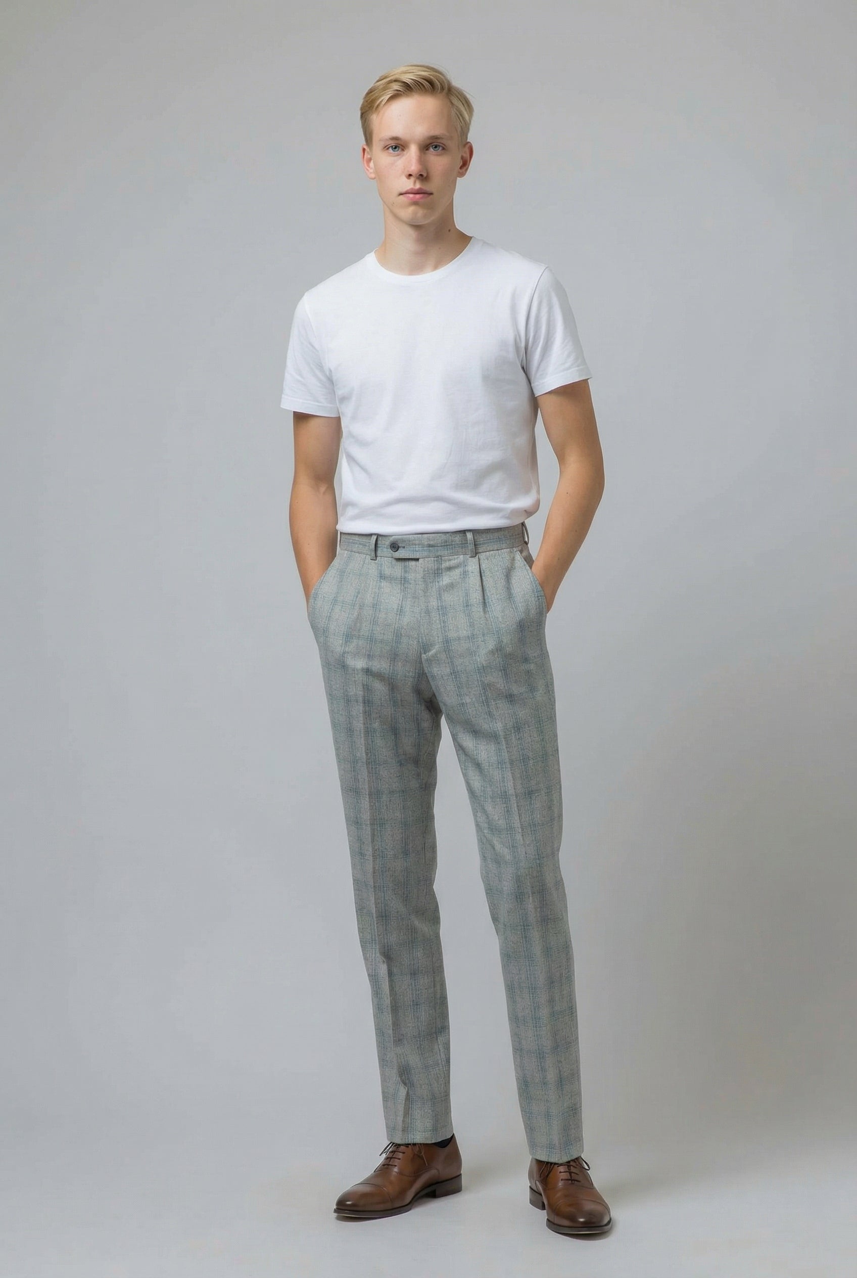 Men's Tweed Check Slim Fit Grey Trousers - ANDREW - Grey