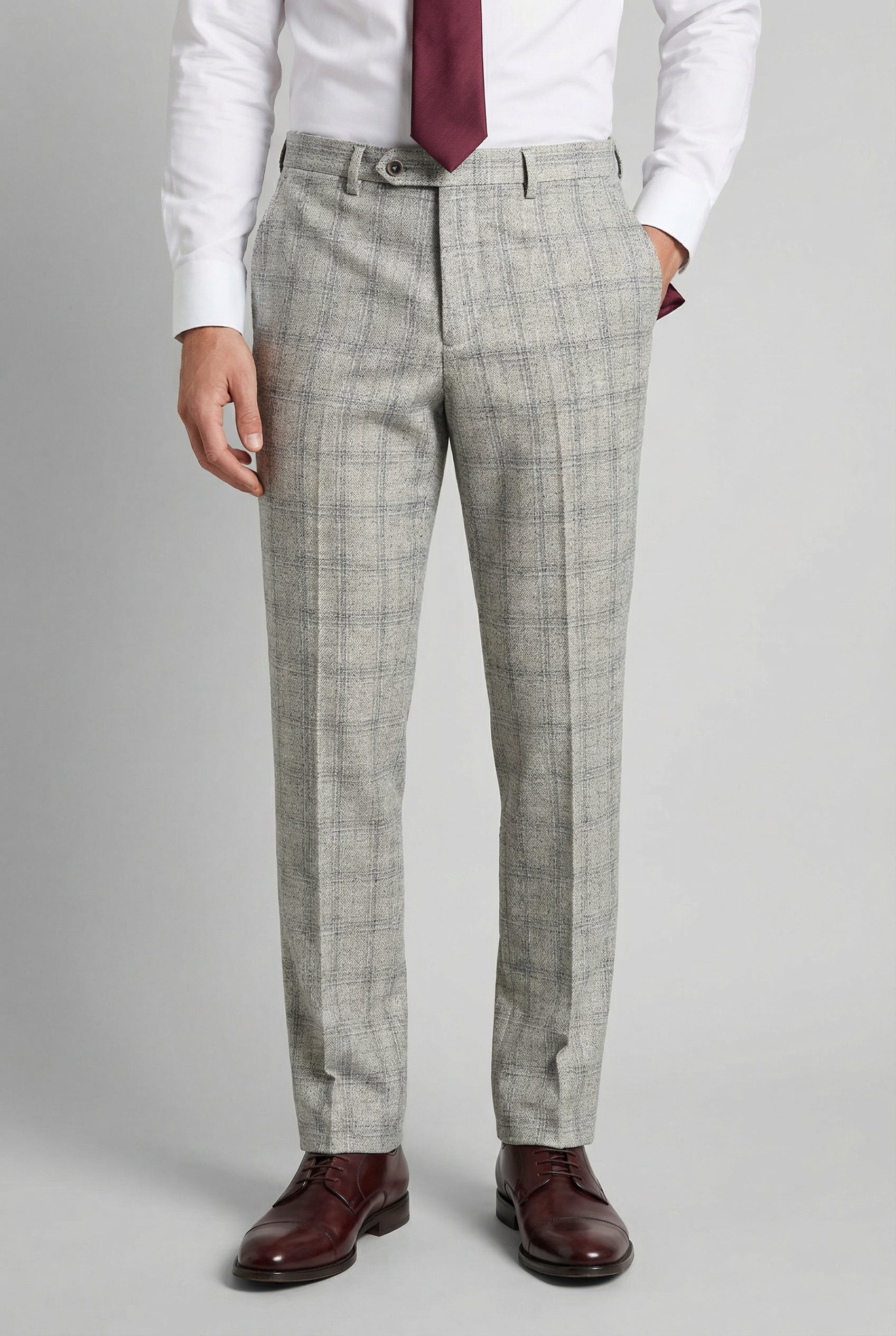 Men's Tweed Check Slim Fit Grey Trousers - ANDREW - Grey