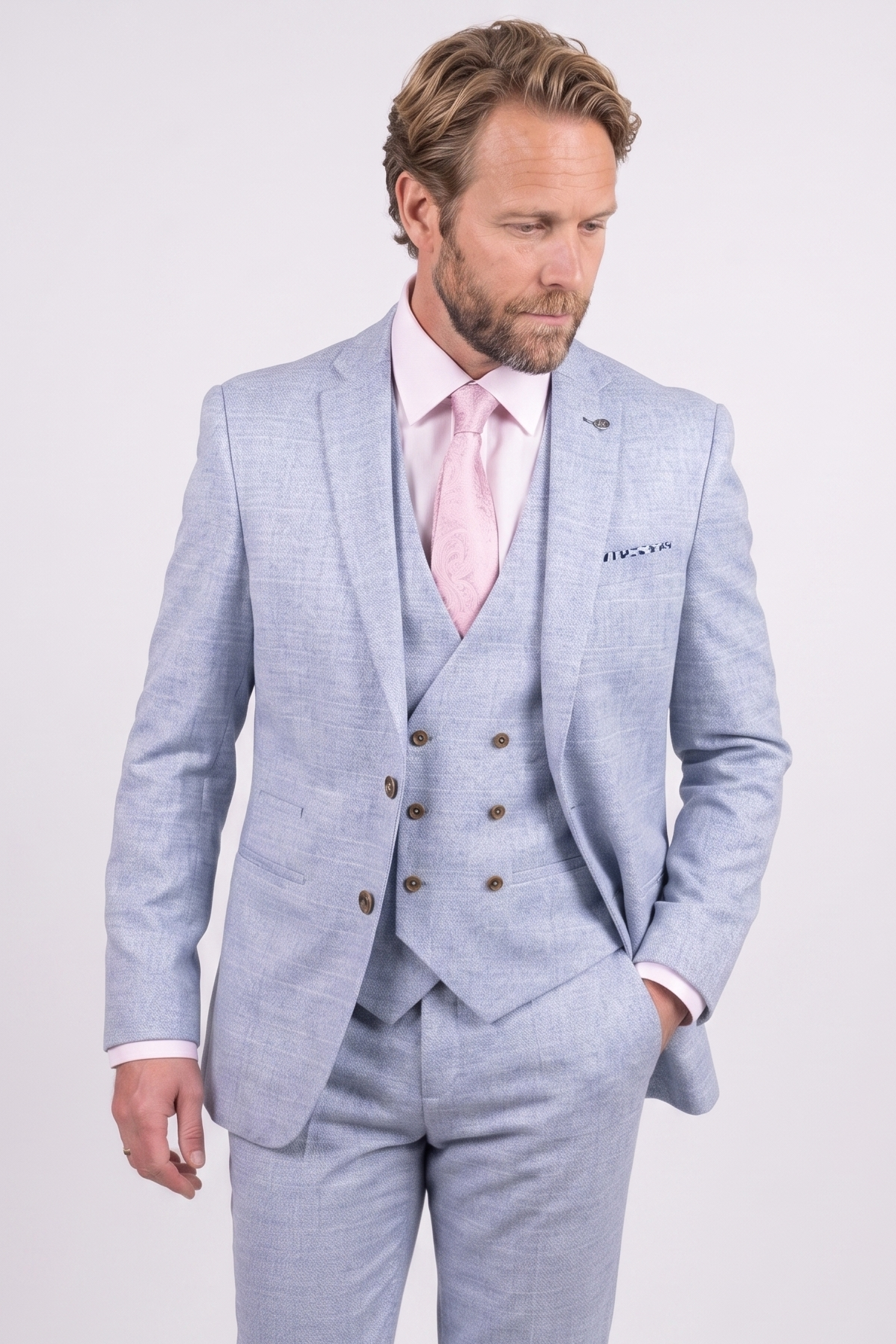 Men’s Tweed Like Glen Check Blazer -  Light Blue