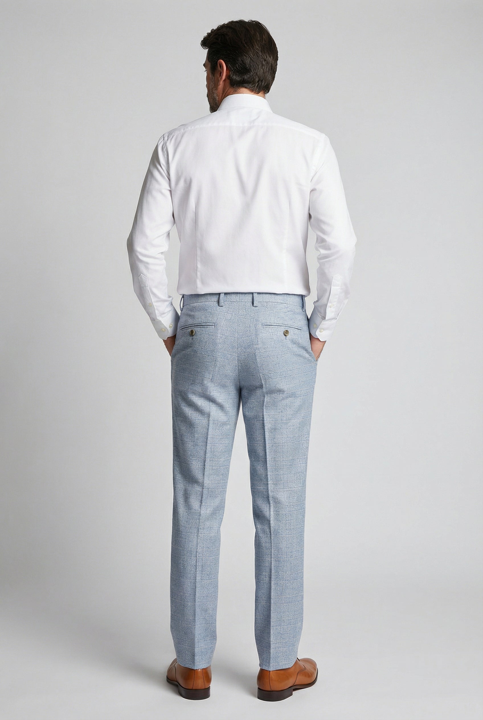 Men’s Tweed Like Glen Check Trousers - Luis - Light Blue Back picture