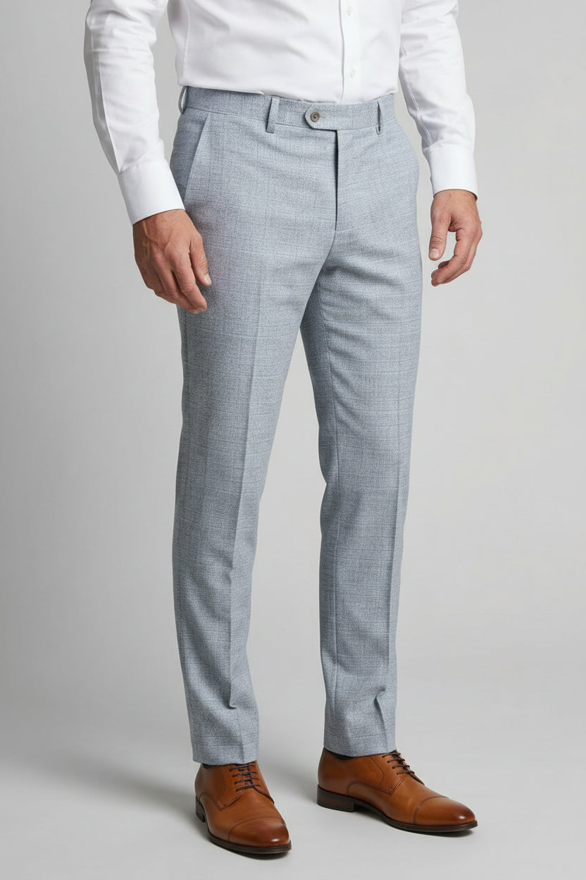 Men’s Tweed Like Glen Check Trousers - Luis - Light Blue