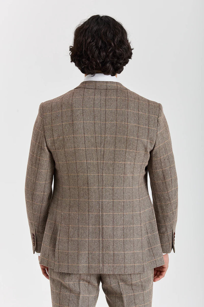 Father & Son Matching 3-Piece Herringbone Windowpane Check Suit - Harris -Brown