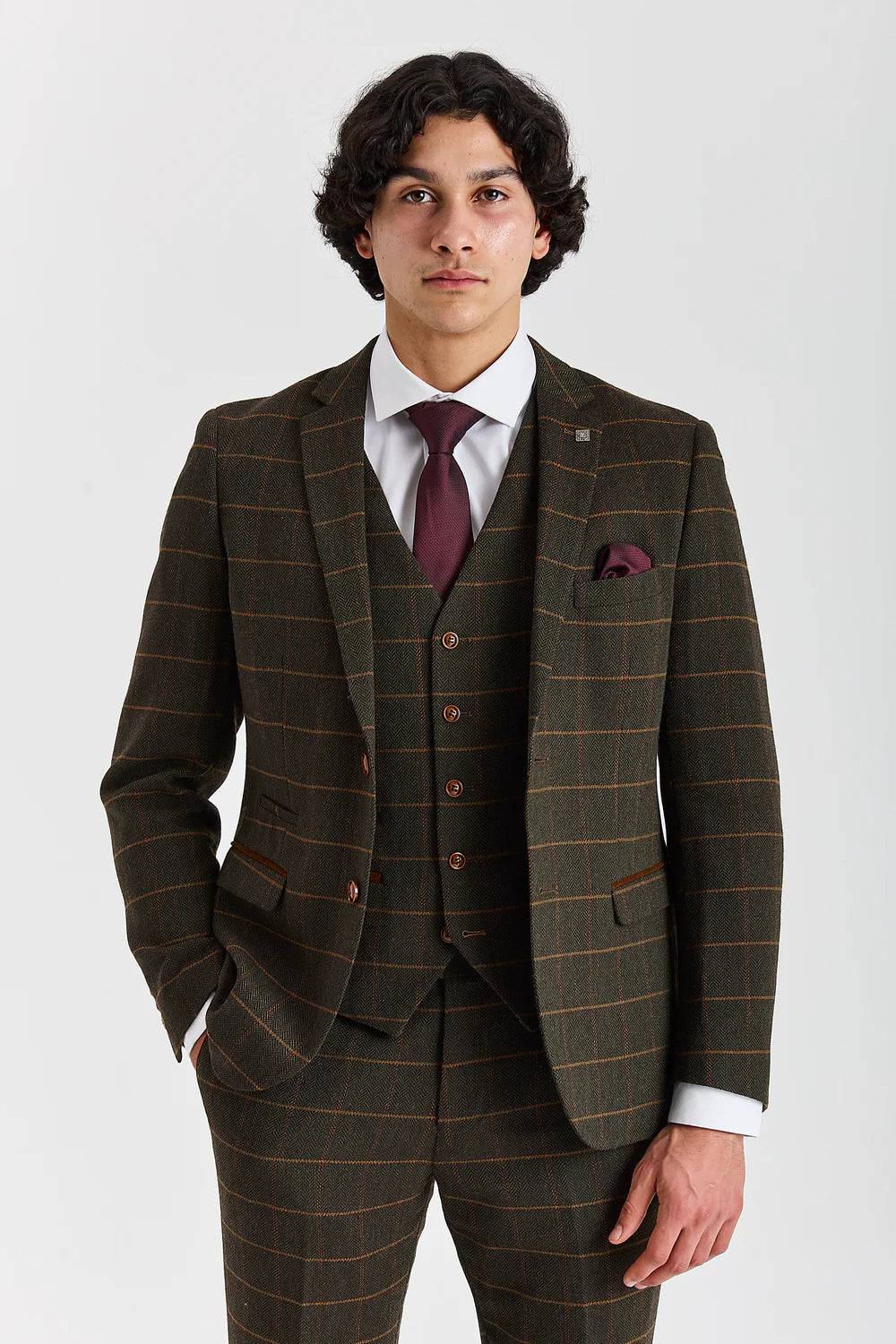 Men's Tweed Retro Windowpane Formal Suit - HARRIS - Green Model Picture