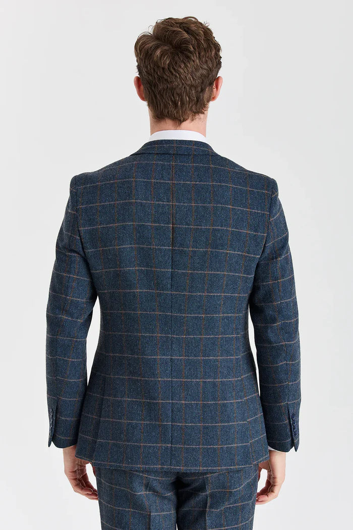 Father & Son Matching 3-Piece Herringbone Windowpane Check Suit - Harris - Navy