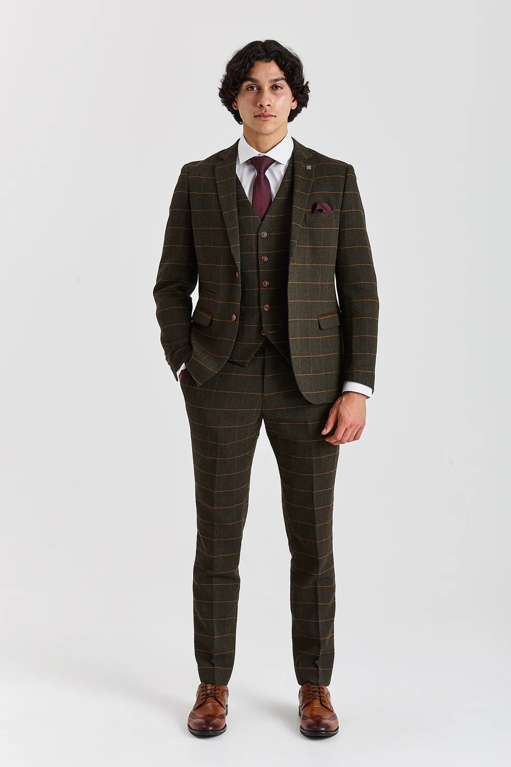 Men's Tweed Retro Windowpane Formal Trousers - HARRIS - Green