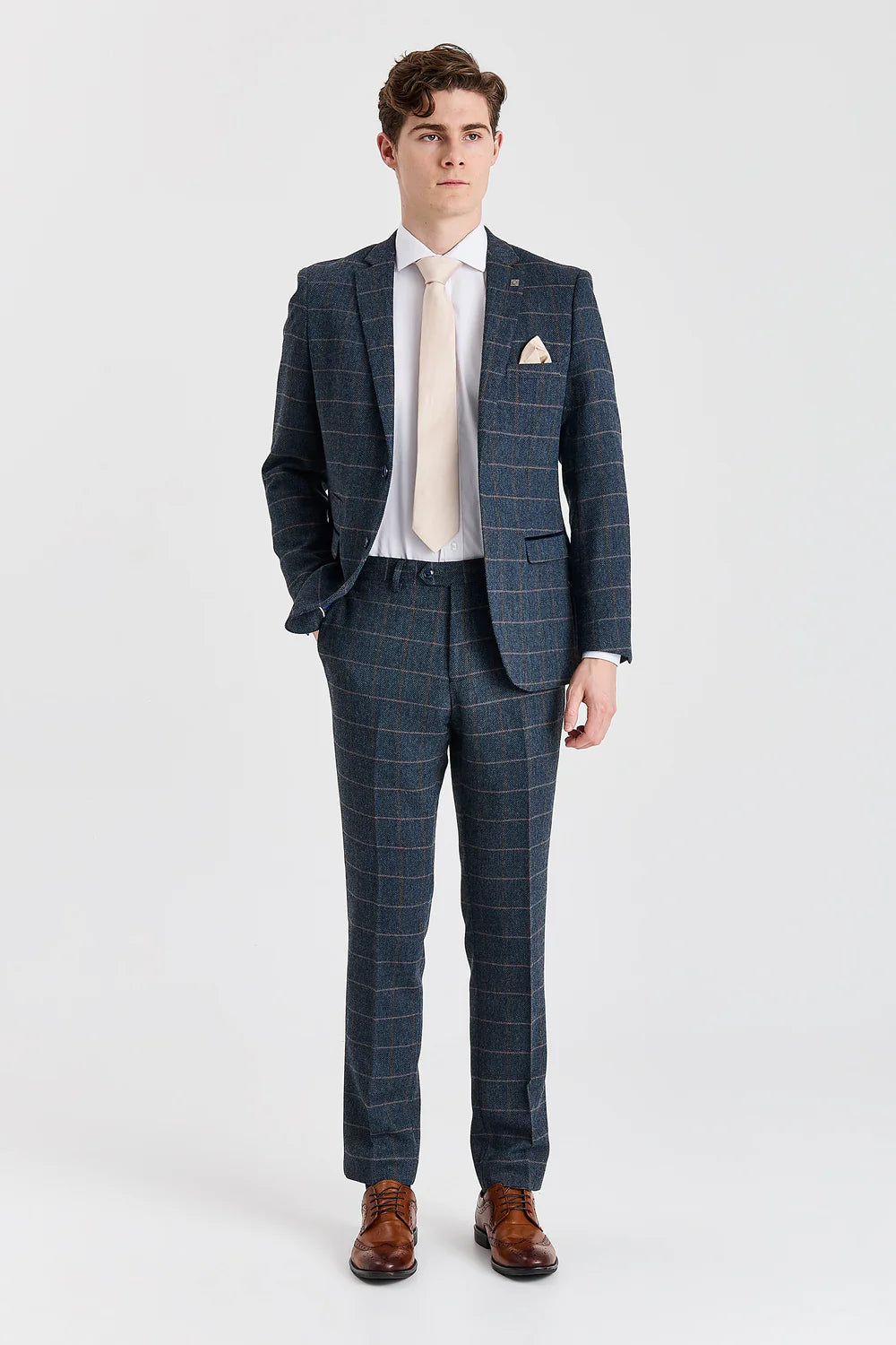 Men's Tweed Retro Windowpane Formal Trousers - HARRIS - Navy