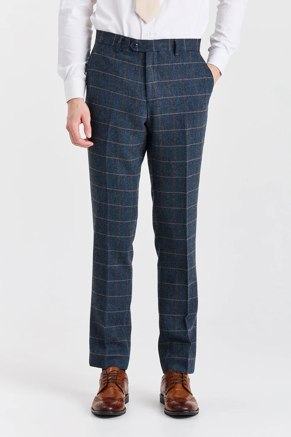 Men's Tweed Retro Windowpane Formal Trousers - HARRIS - Navy