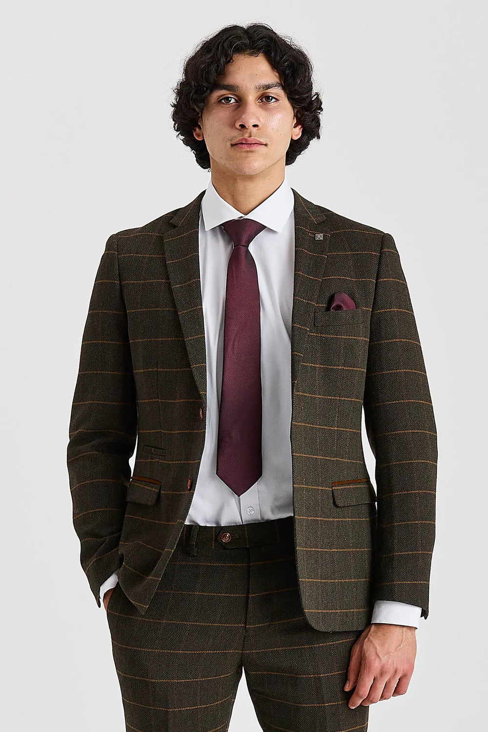 Men's Tweed Retro Windowpane Suit Jacket - HARRIS - Green Front Picture