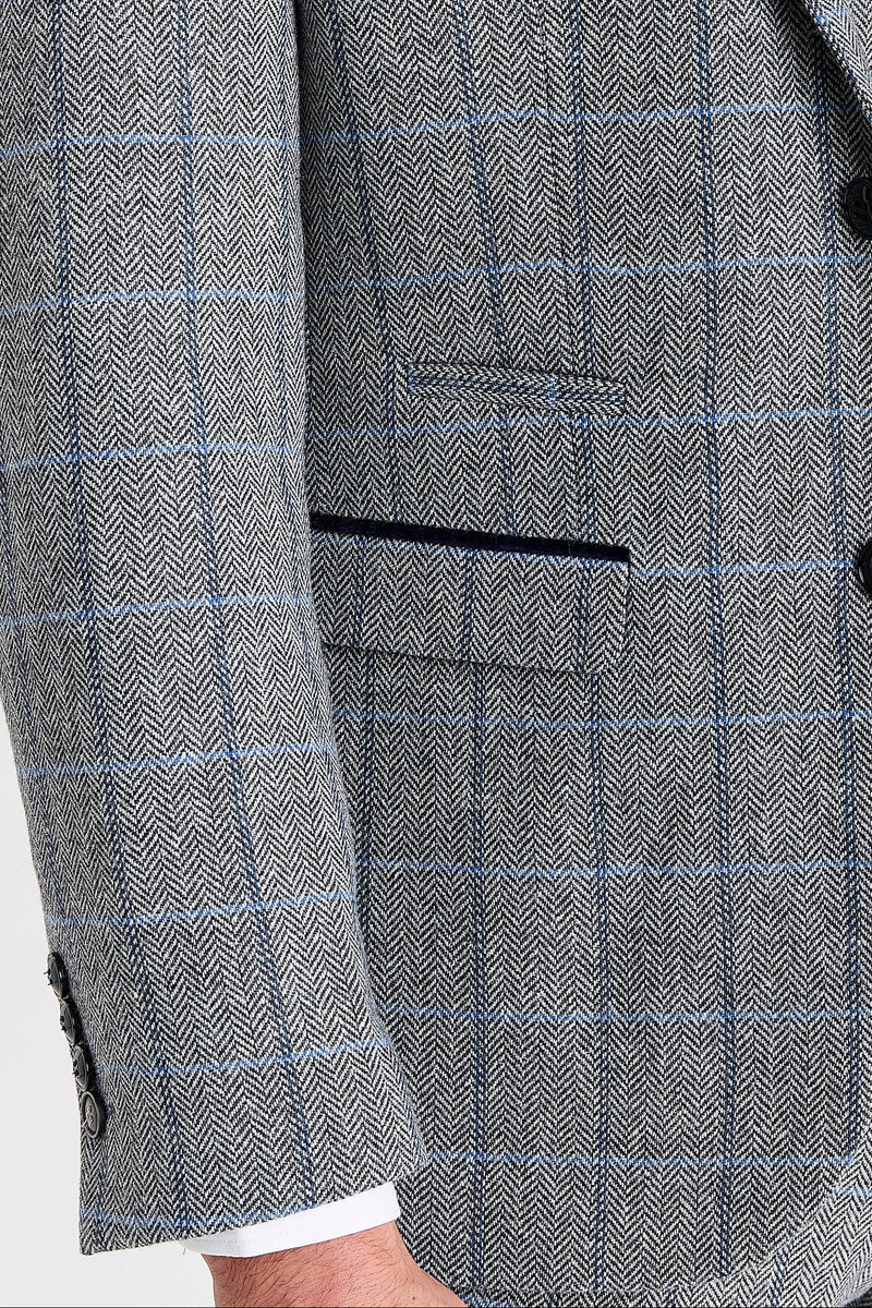 Men's Tweed Retro Windowpane Suit Jacket - HARRIS - Grey Detail Picture