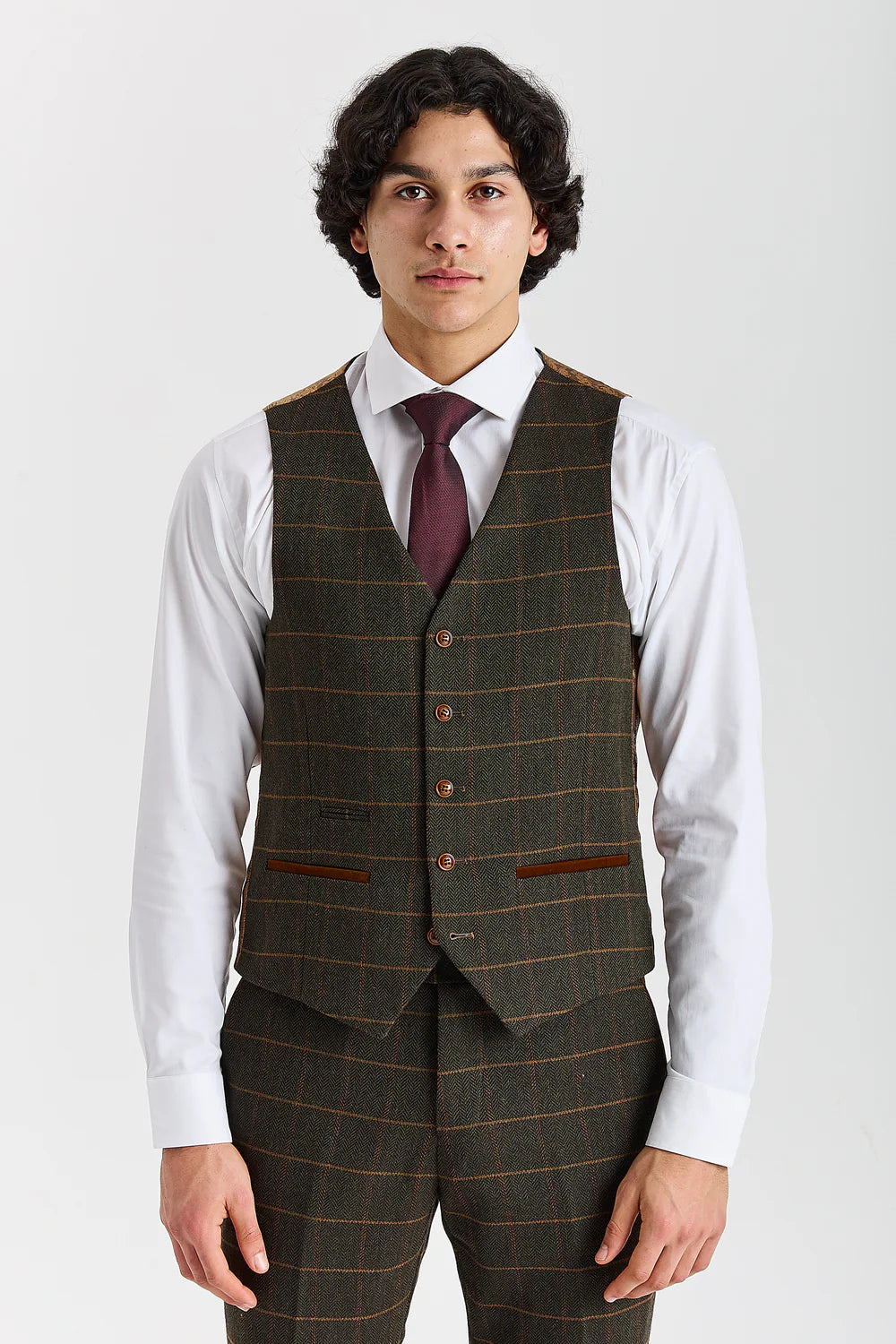 Men's Tweed Retro Windowpane Waistcoat - HARRIS - Green