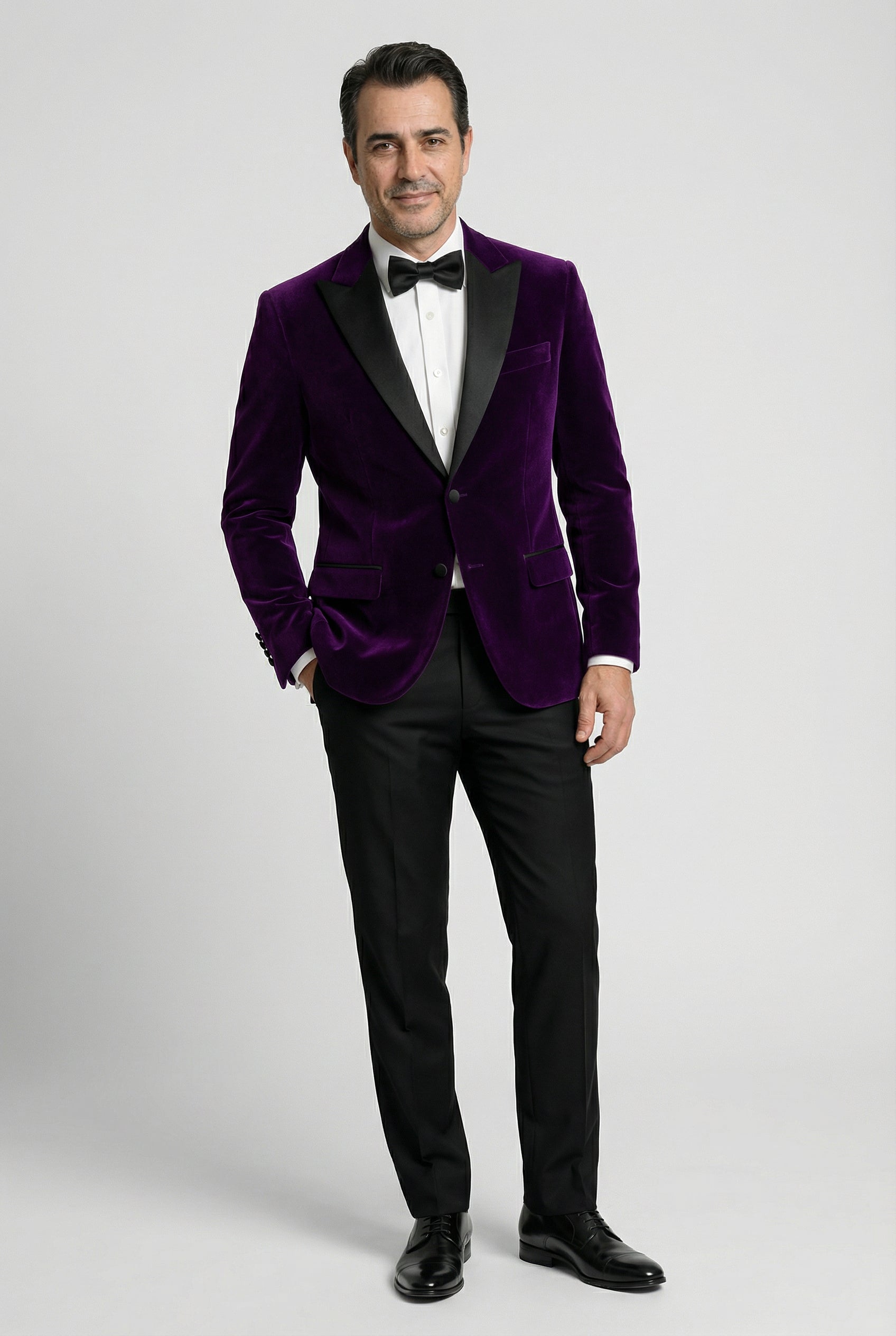 Men’s Velvet Blazer Satin Lapel Dinner Jacket - Mayfair - Purple Model Picture