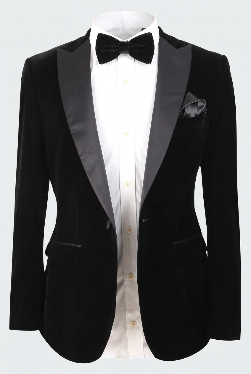 Men's Velvet Blazer with Black Contrast Satin Lapel – Formal Wedding & Dinner Jacket