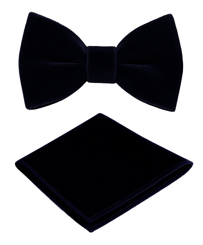 Men’s Velvet Dickie Bow Tie & Handkerchief Set - Savoy - Black Set Picture