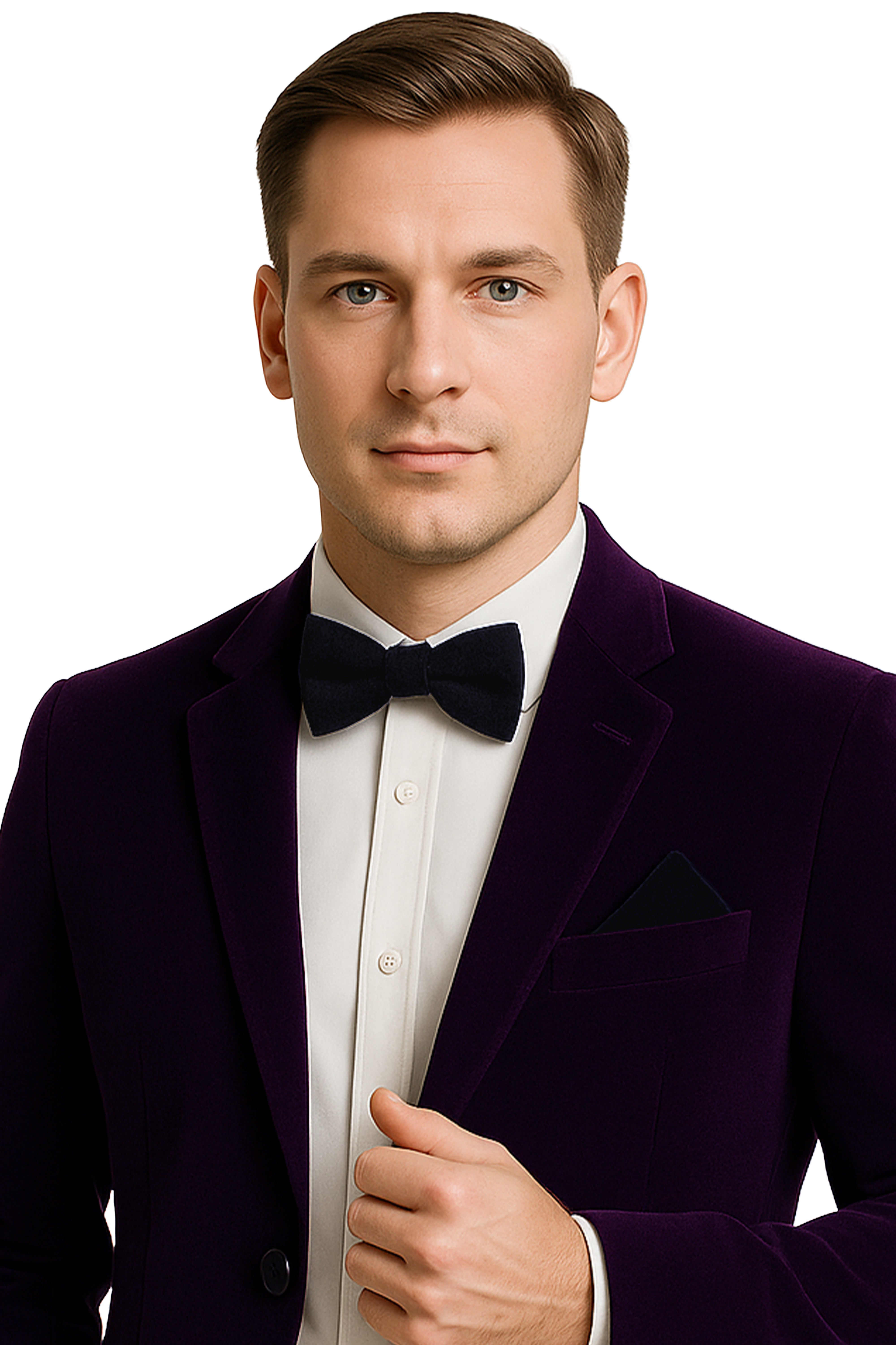Men’s Velvet Dickie Bow Tie & Handkerchief Set - Savoy - Black Model Picture