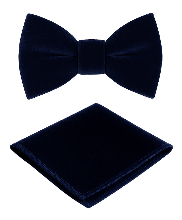 Men’s Velvet Dickie Bow Tie & Handkerchief Set - Savoy - Navy Blue Set Picture