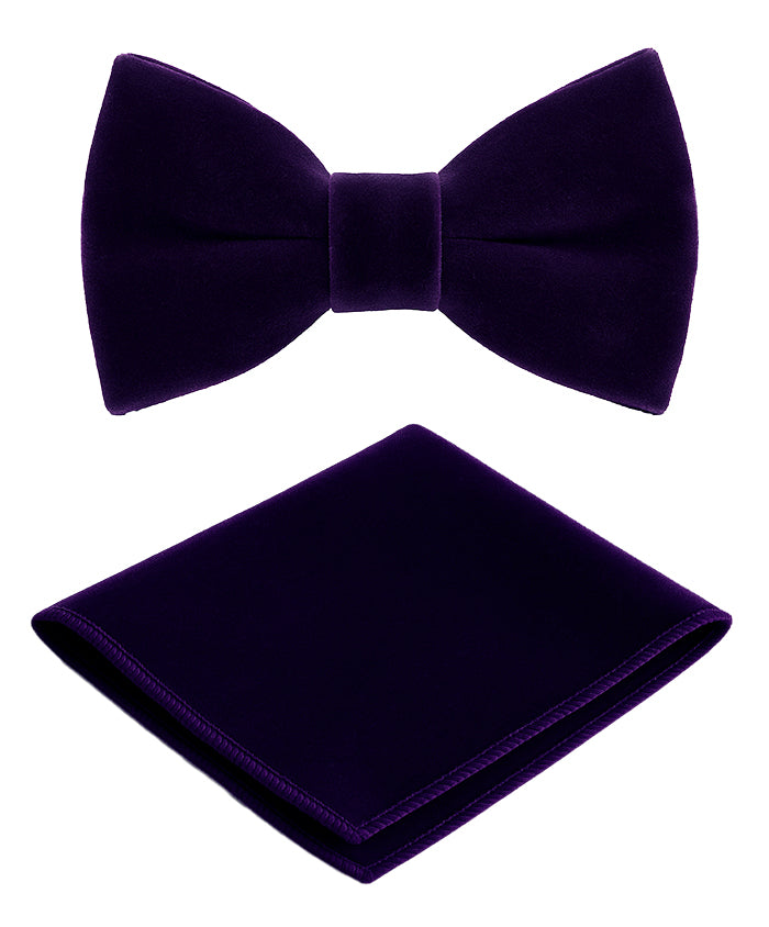 Men’s Velvet Dickie Bow Tie & Handkerchief Set - Savoy - Purple Set Picture
