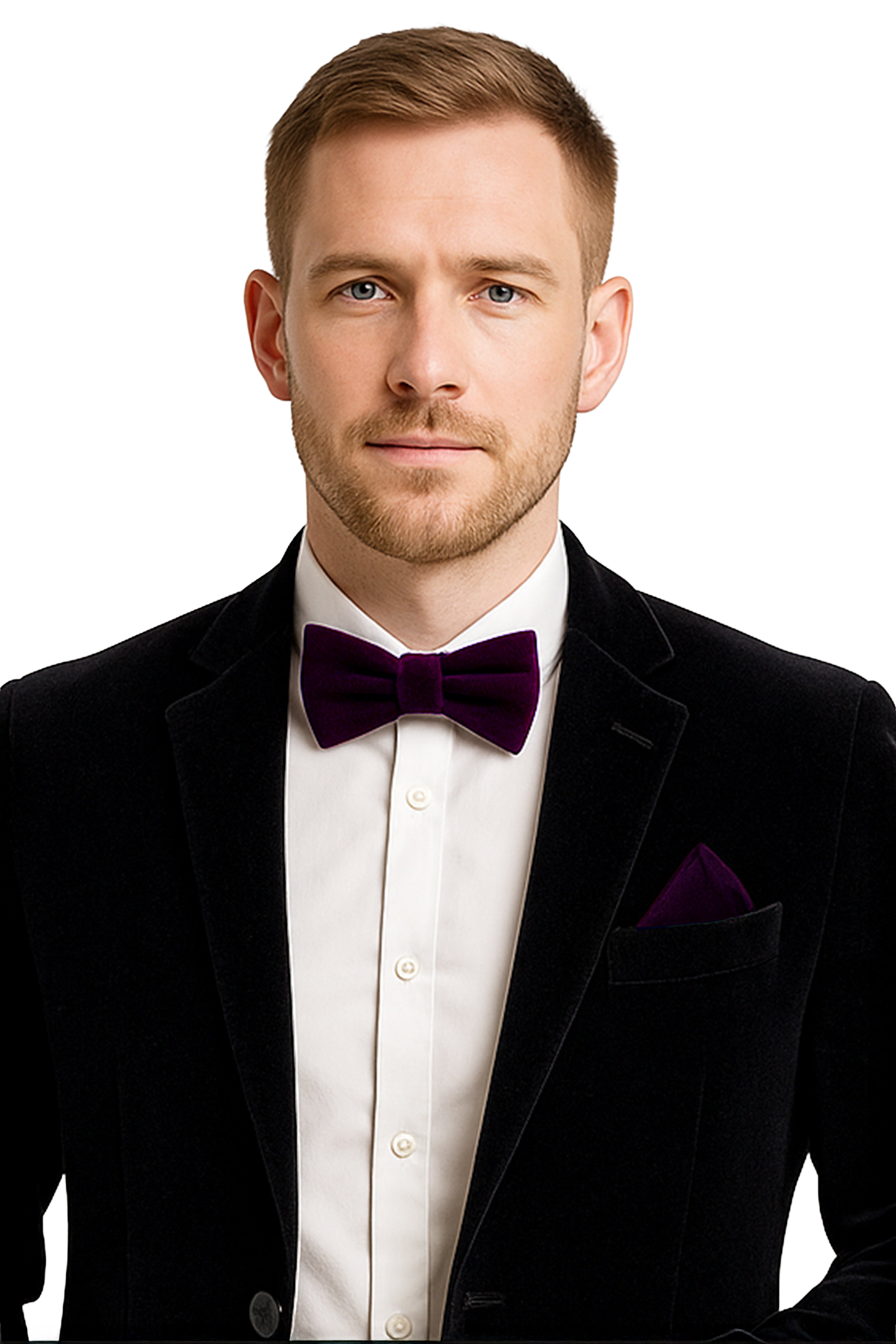 Men’s Velvet Dickie Bow Tie & Handkerchief Set - Savoy - Wine Model Picture