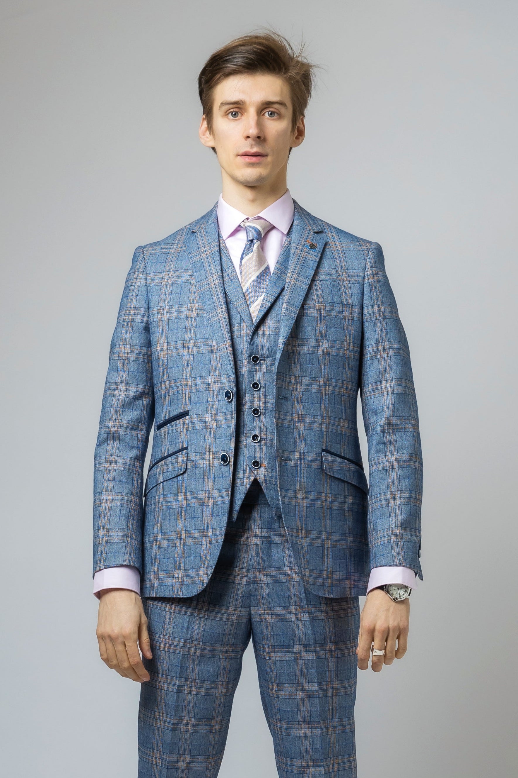 Men's Windowpane Check Slim Fit Suit - LEVI - Blue